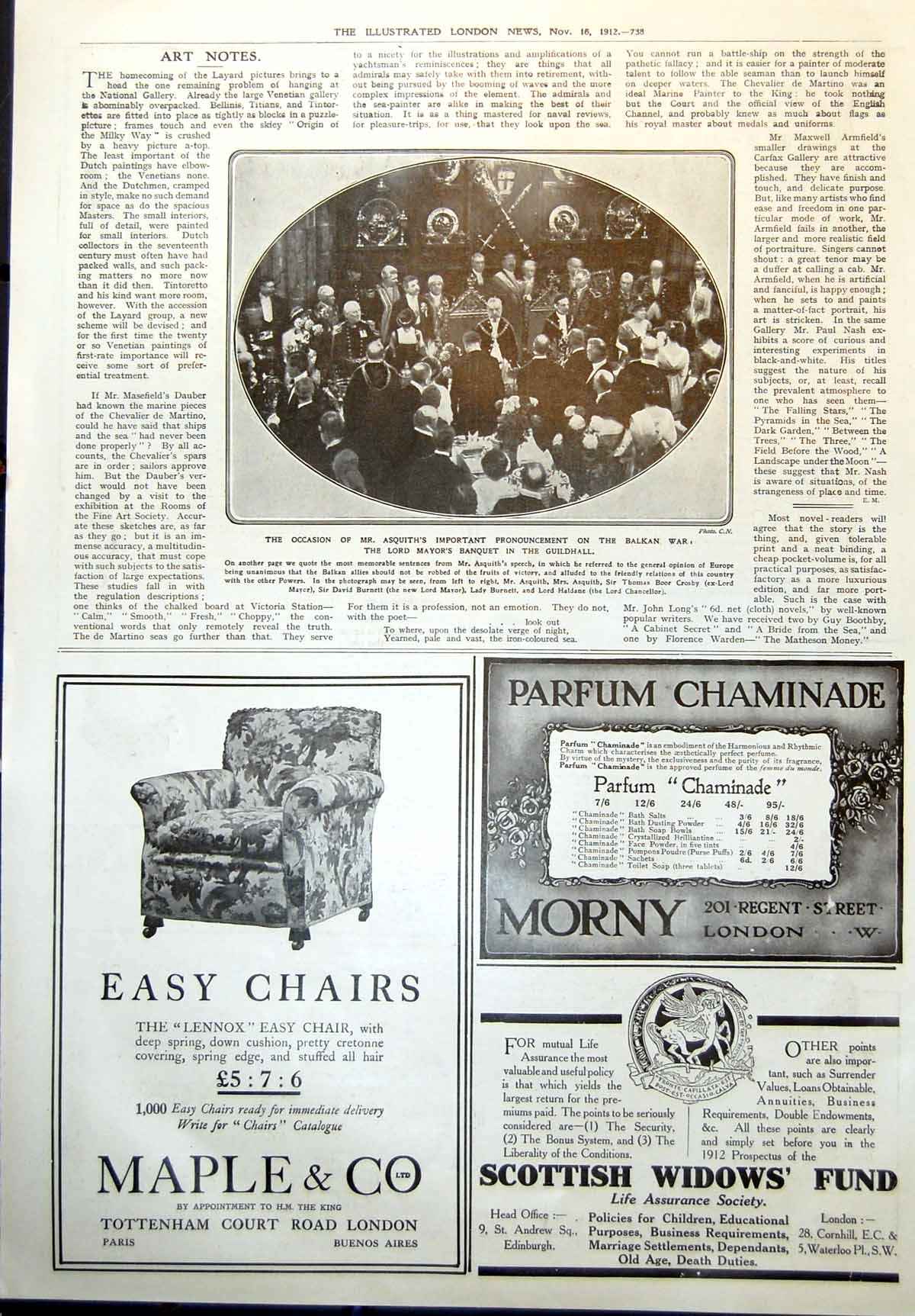 Antique Print Mr Asquith Pronouncement Balkan War Lord Mayors Banquet 1912 20th