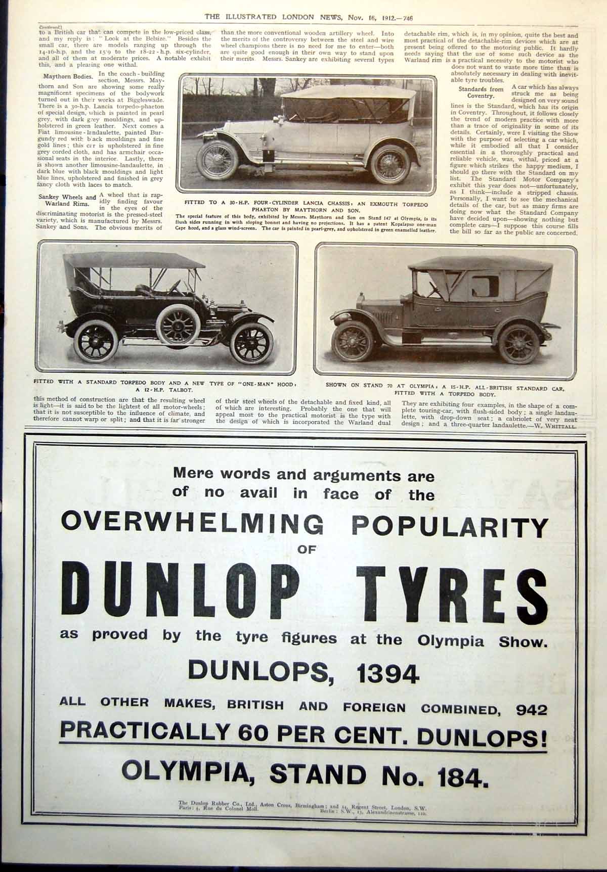 Antique Print Standard Car Torpedo Body Lancia Chassis Torpedo Phaeton 1912