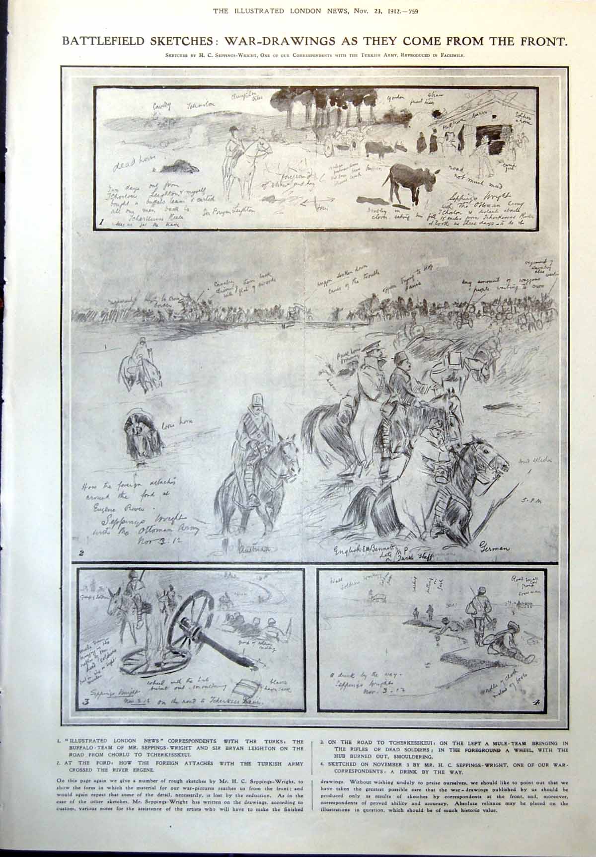 Old Print War Drawings Turks Battle Dartmouth Castle Mrs R Hamilton 1912 20th