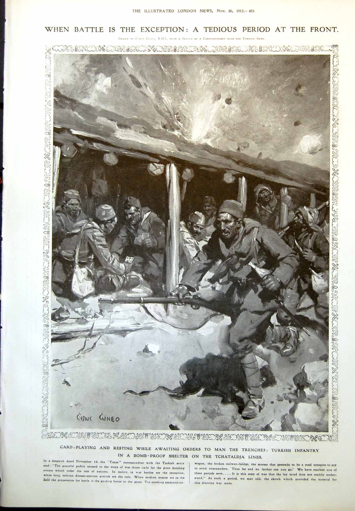 Antique Print Turkish Infantry Bomb ProShelter Occupying Papas Burgas 1912 20th