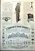 Old Antique Print Winter Costume Walnut Wood Chair Half Hunter Watch 1912 20th
