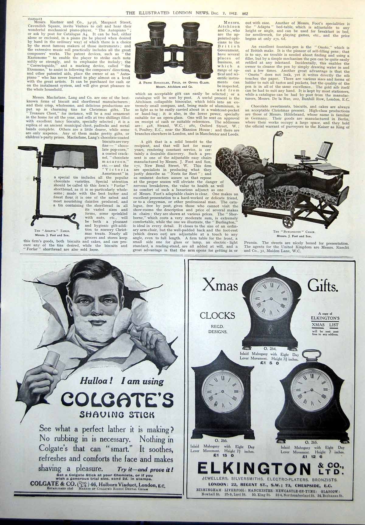 Old Print Prism Binocular Opera Glass Burlington Chair Adapta Table J Foot 1912