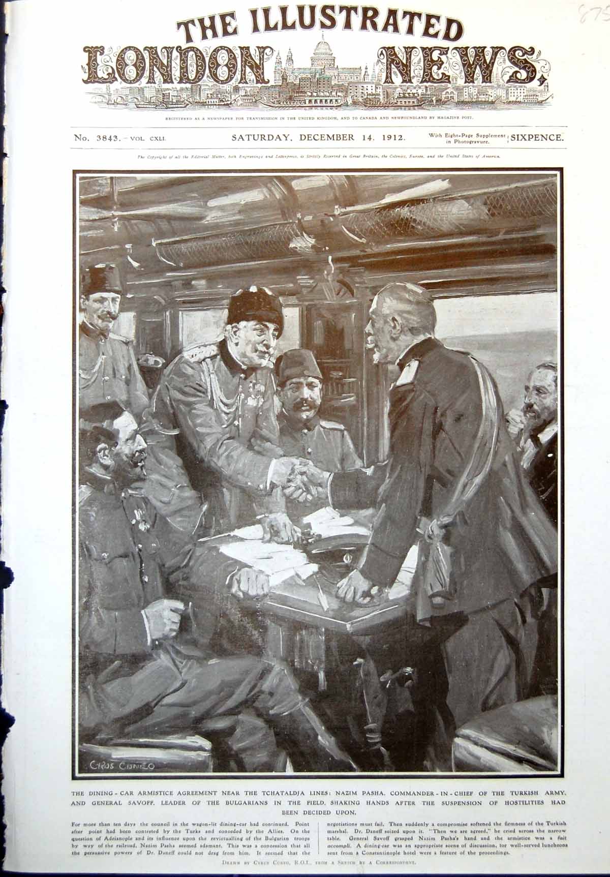 Old Armistice Agreement Nazim Pasha Turks Gen Savoff Bulgarians 1912 20th