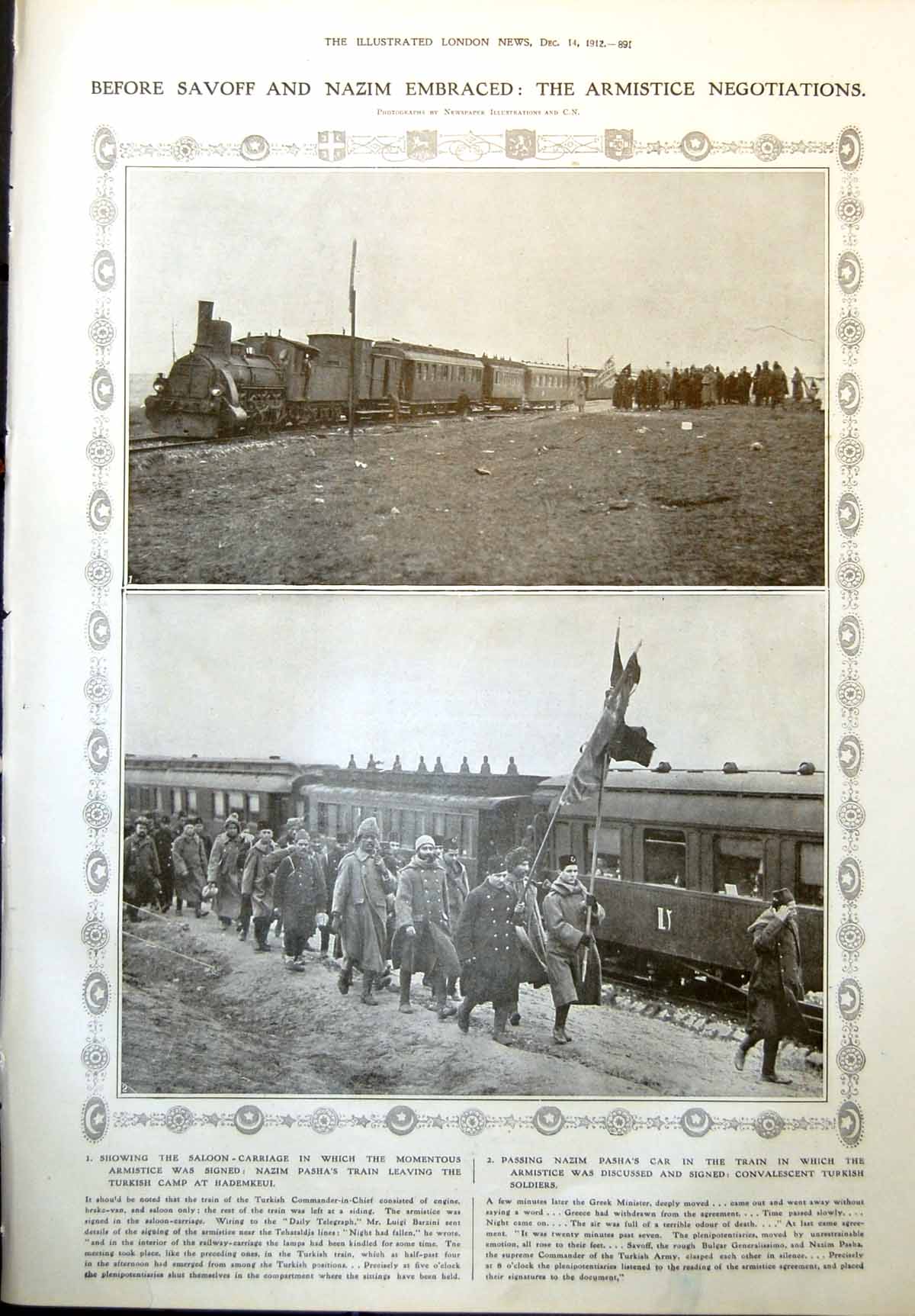 Antique Print Armistice Savoff Nazim Embraced Imperial Palace Potsdam 1912 20th