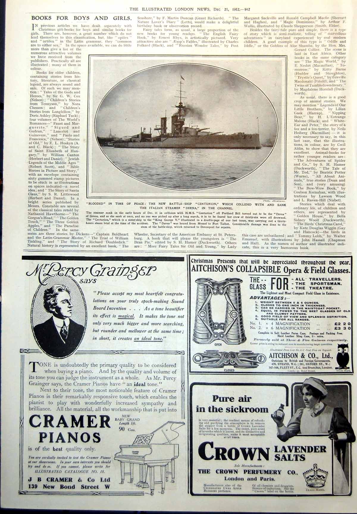 Old Print Battle Ship Centurion Collided Sank Italian Steamer Derna 1912 20th