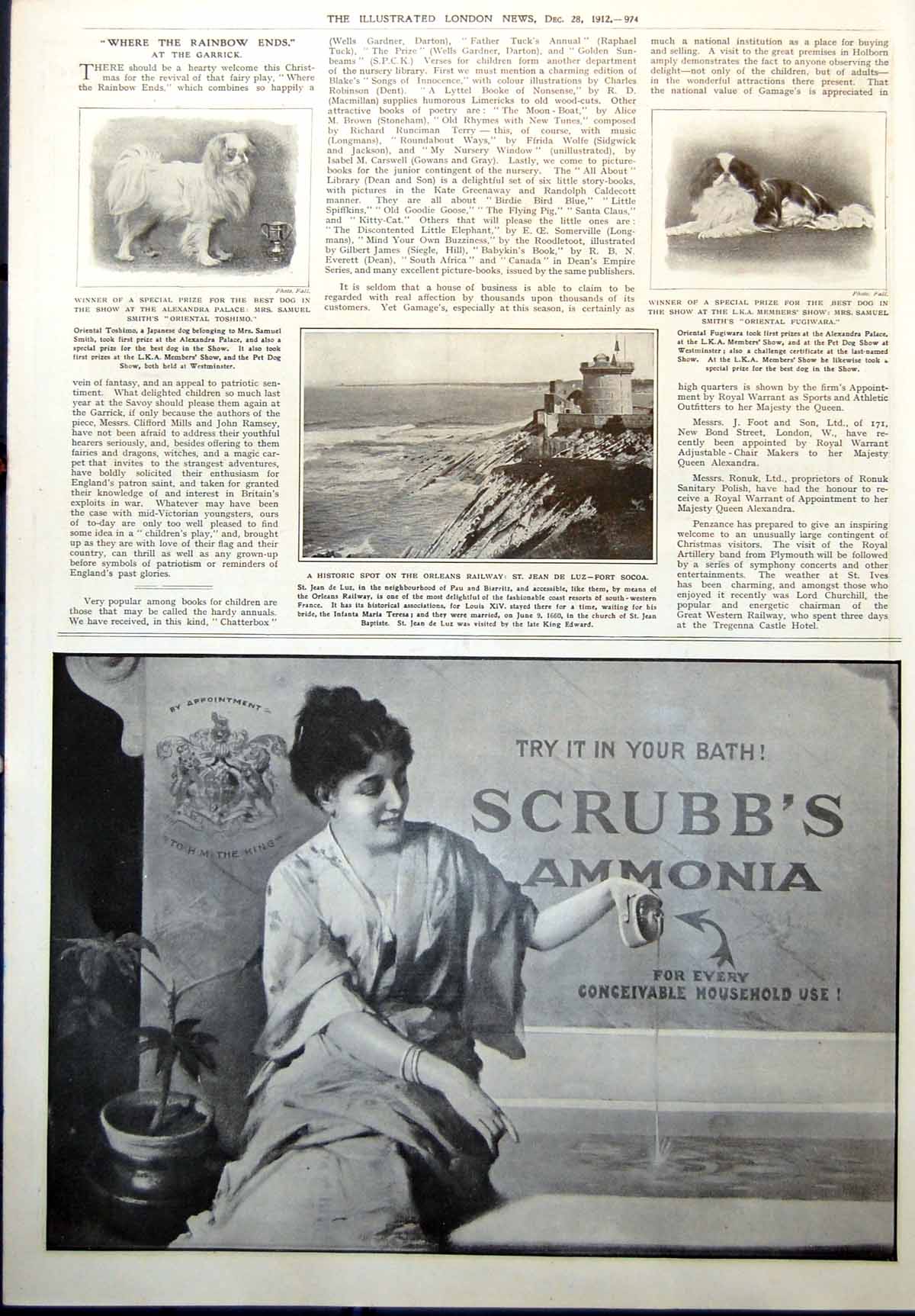 Old Print Orleans Railway St Jean De Luz Fort Socoa Dog Show Toshimo 1912 20th