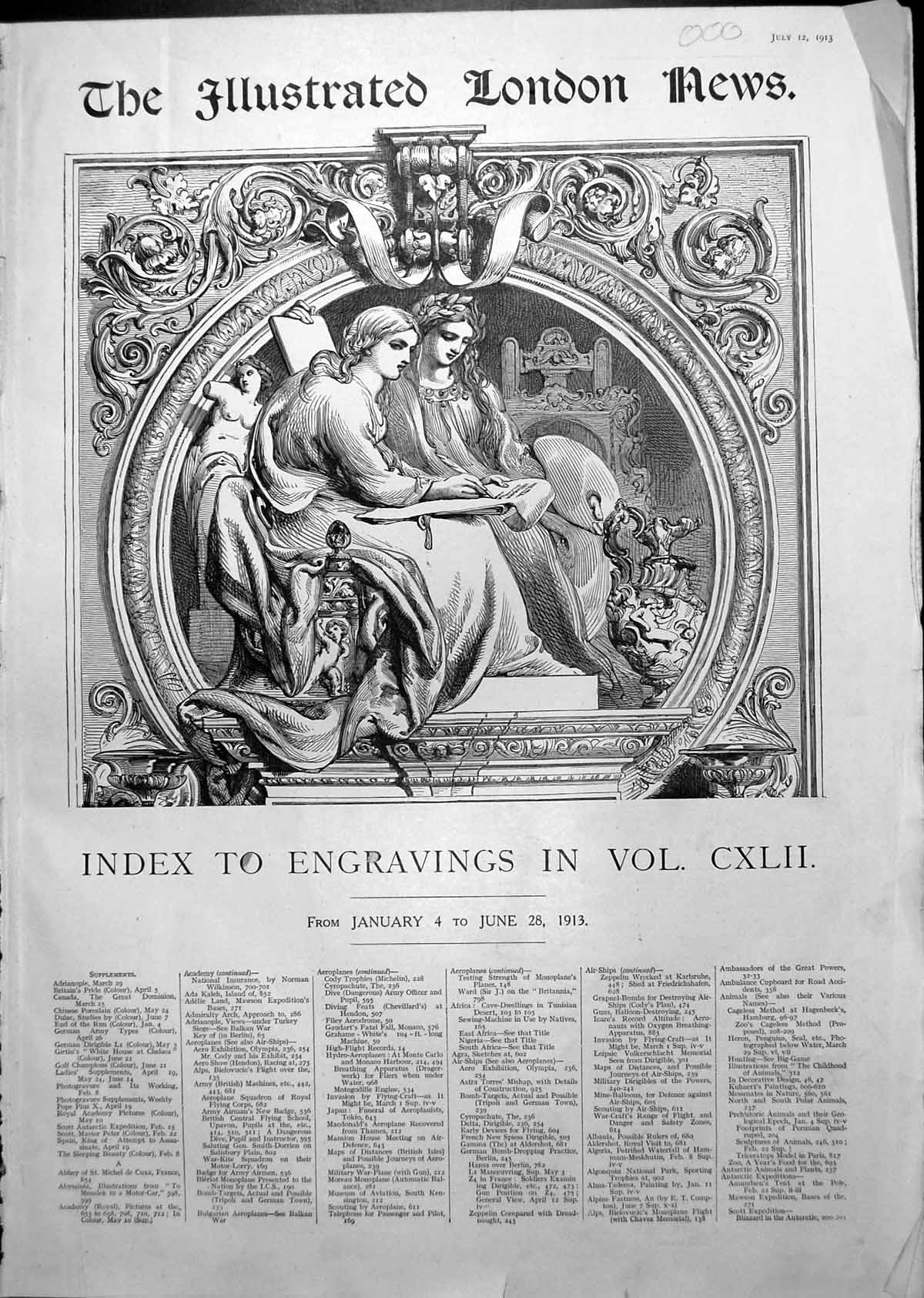 Antique Print Frontispiece Index To Engravings Seated Figures Palette 1913 20th