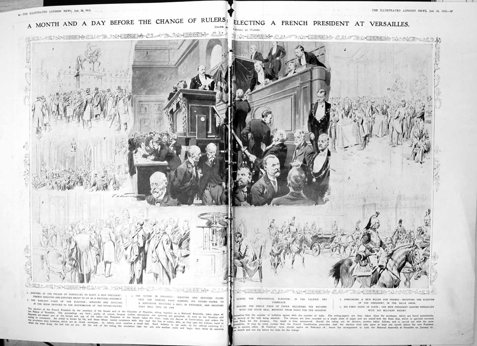 Old Damaged Scenes Electing French President Versailles Stages 1913 0 20th