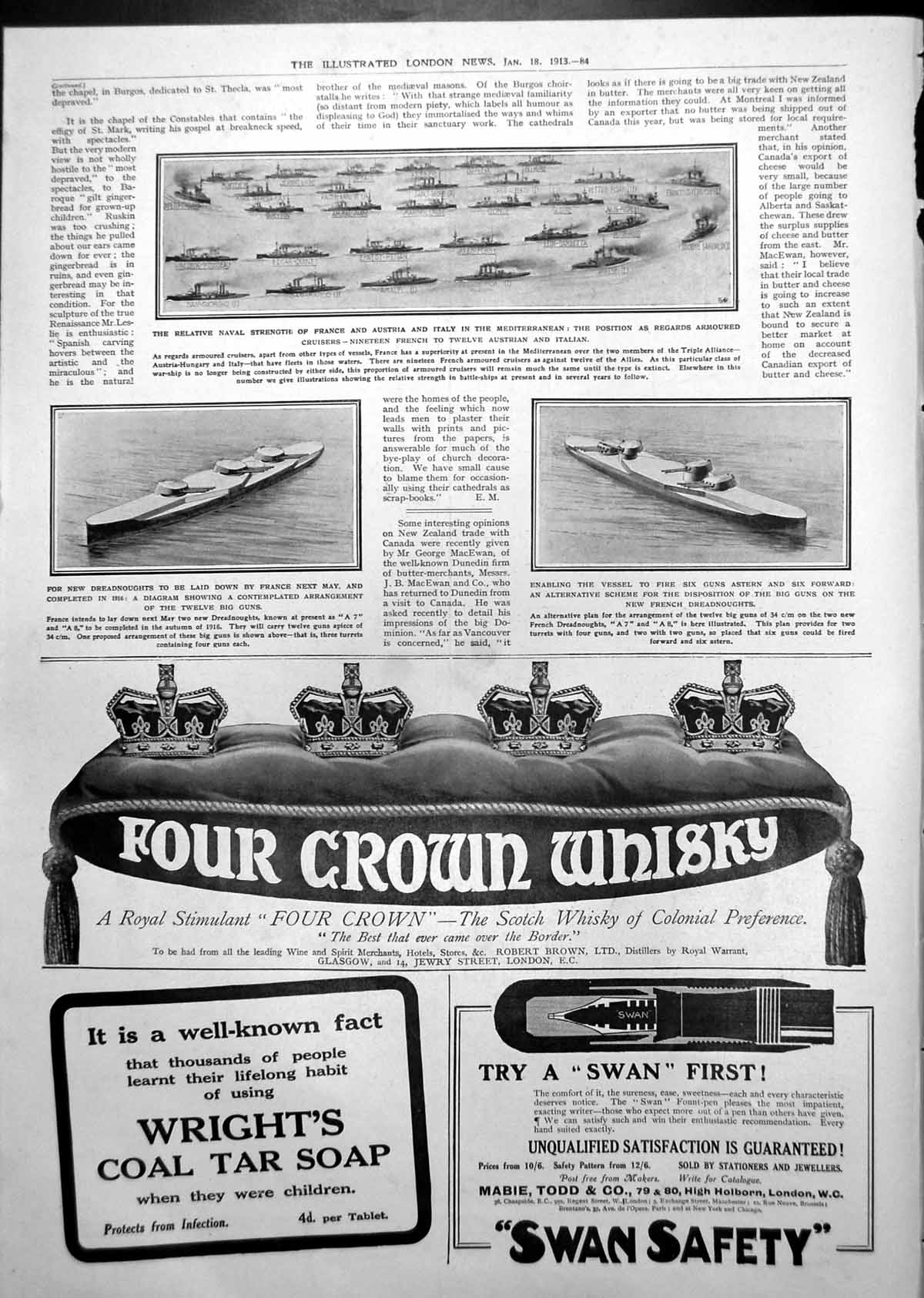 Old Print Armoured Cruisers France Austria Italy Colman'S Lemco Ads 1913 0 20th