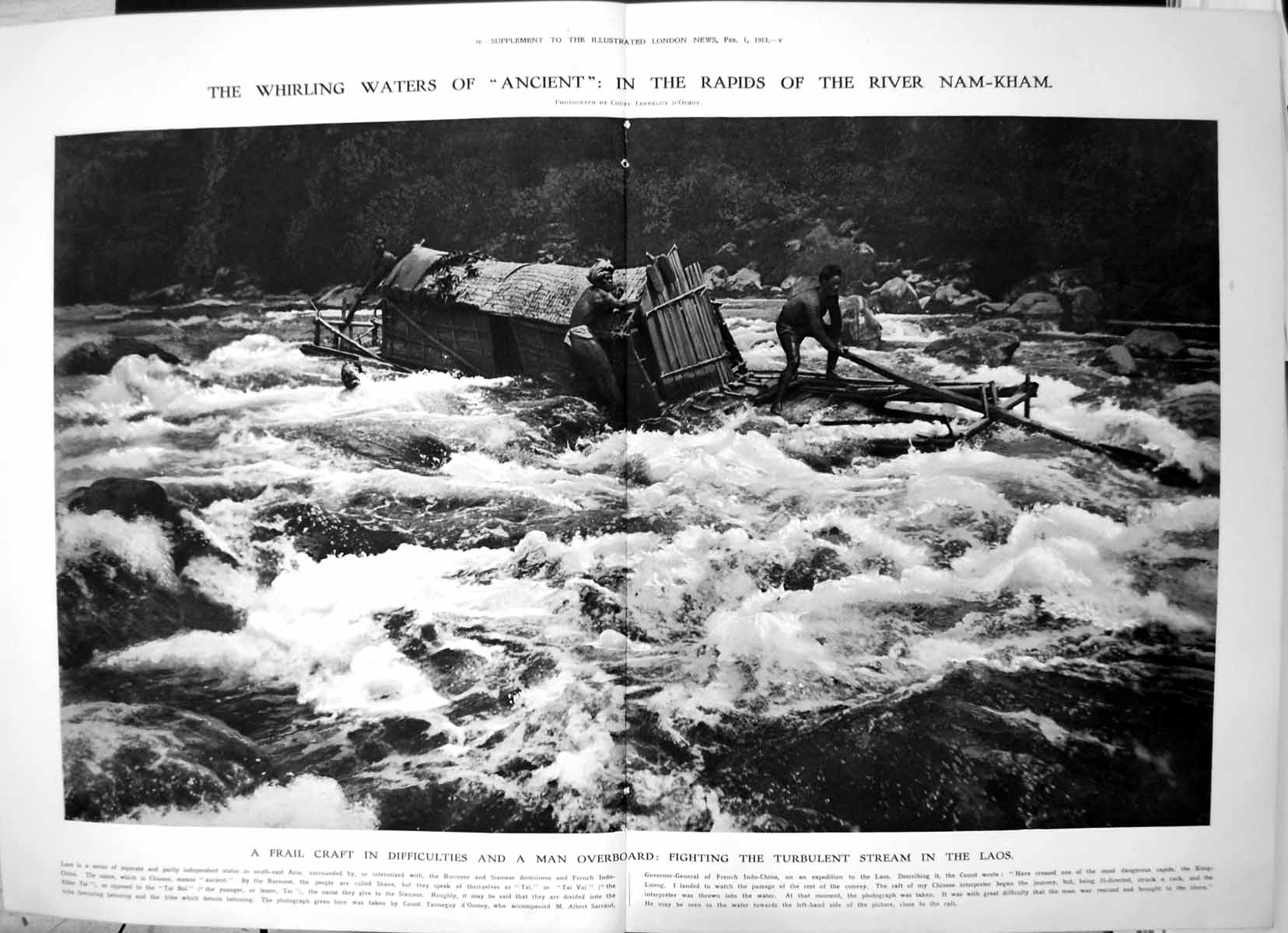 Old Turbulent Stream Laos Frail Craft Difficulty Man Overboard 1913 10 20th