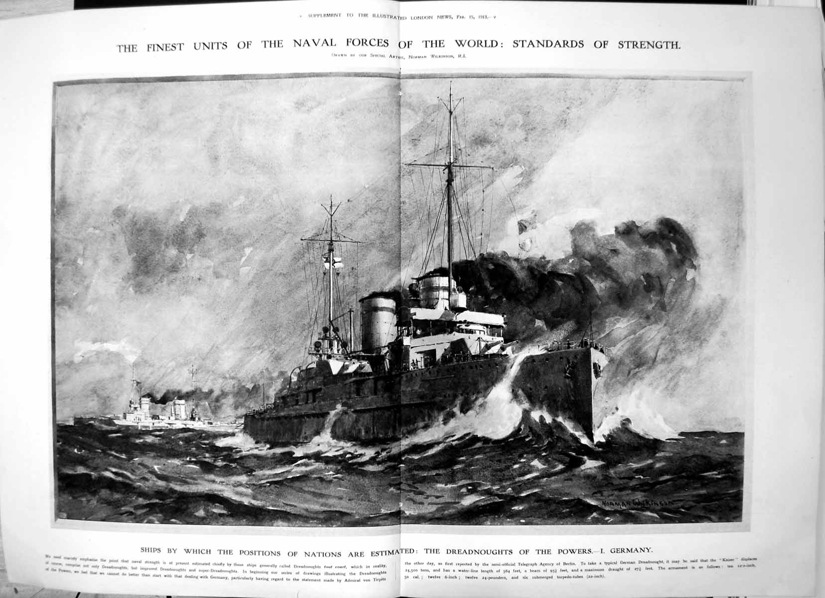 Old Print Naval Forces Dreadnought German At Sea Norman Wilkinson 1913 10 20th