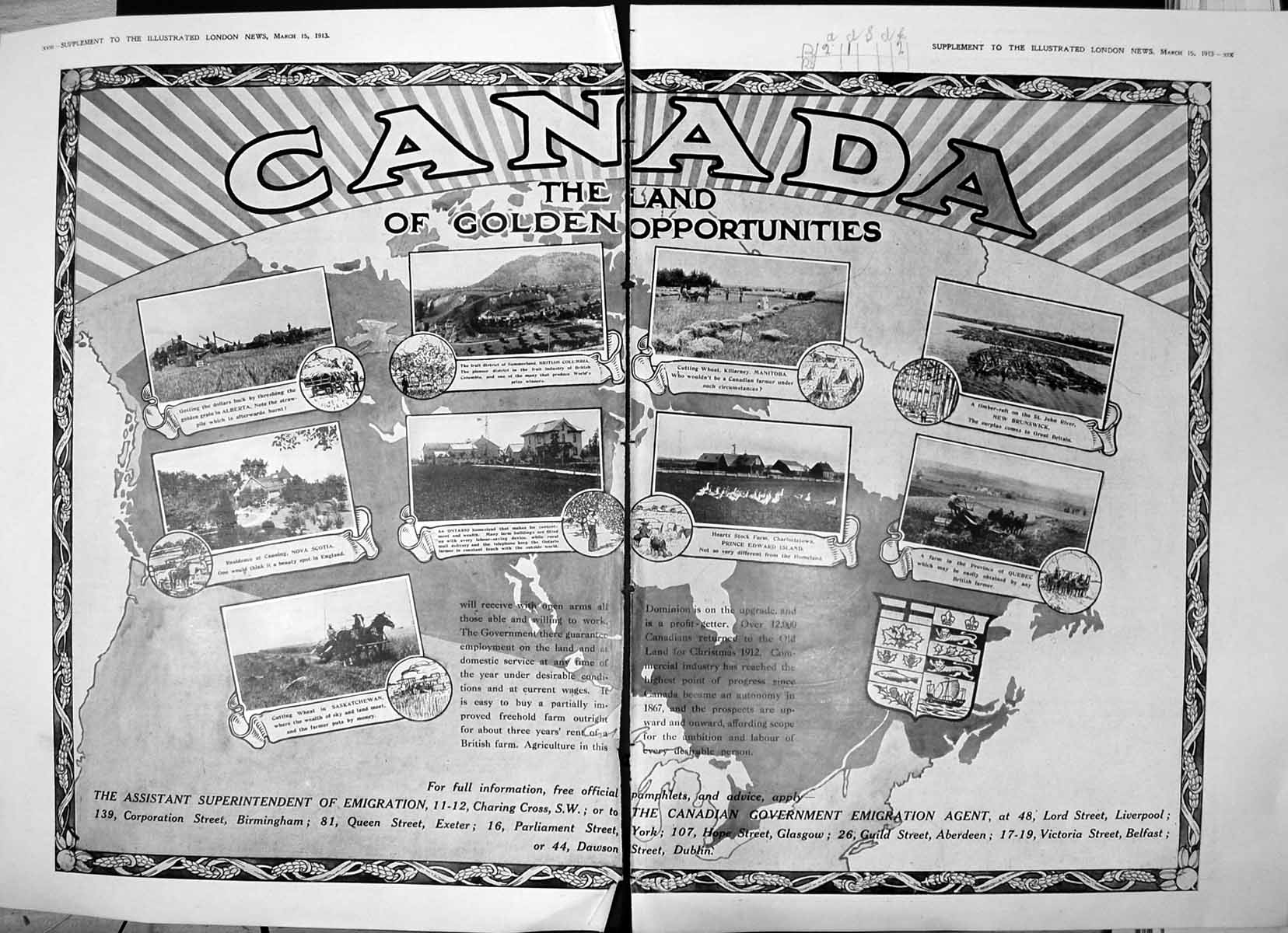 Original Old Antique Print Damaged Advert Canada Land Gen Opportunities 1913 10