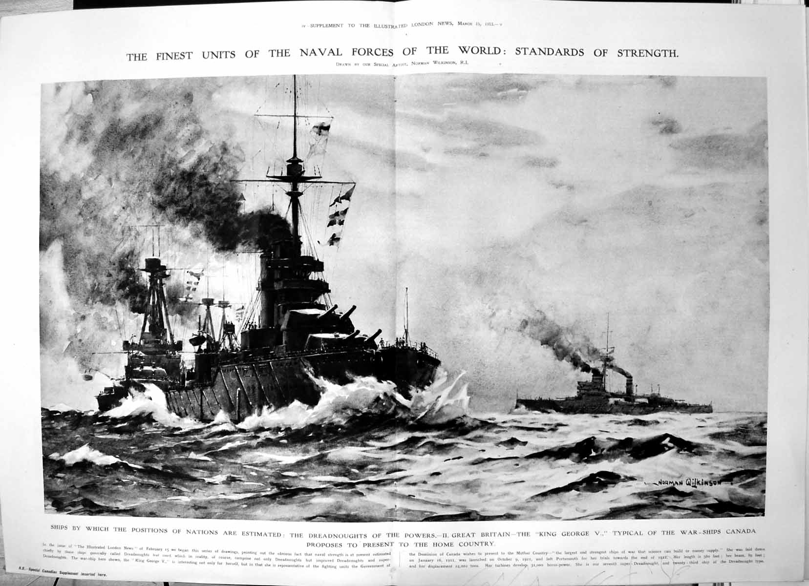 Antique Print Damaged Dreadnought King George V Japanese Straw Dance 1913 10