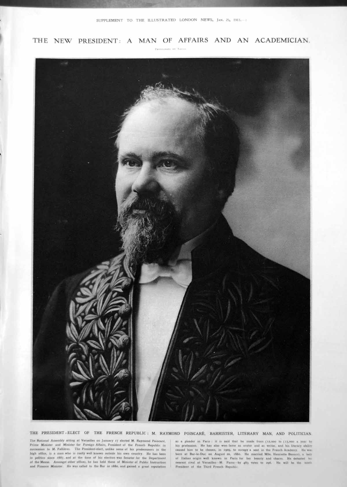 Old M Raymond Poincare President Elect France Australias Capital 1913 10 20th