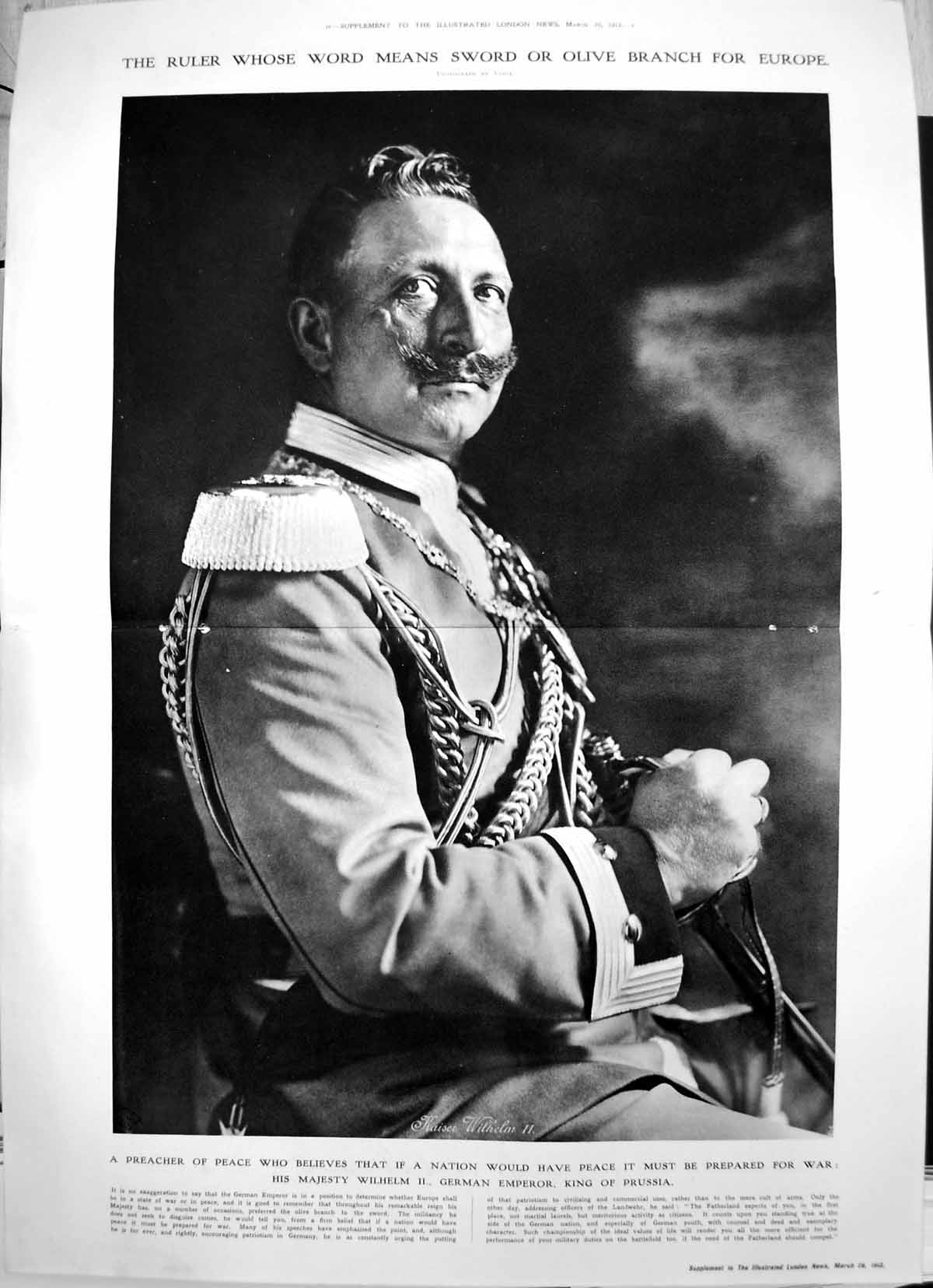 Old Portrait His Majesty Wilhelm Ii German Emperor King Prussia 1913 10 20th