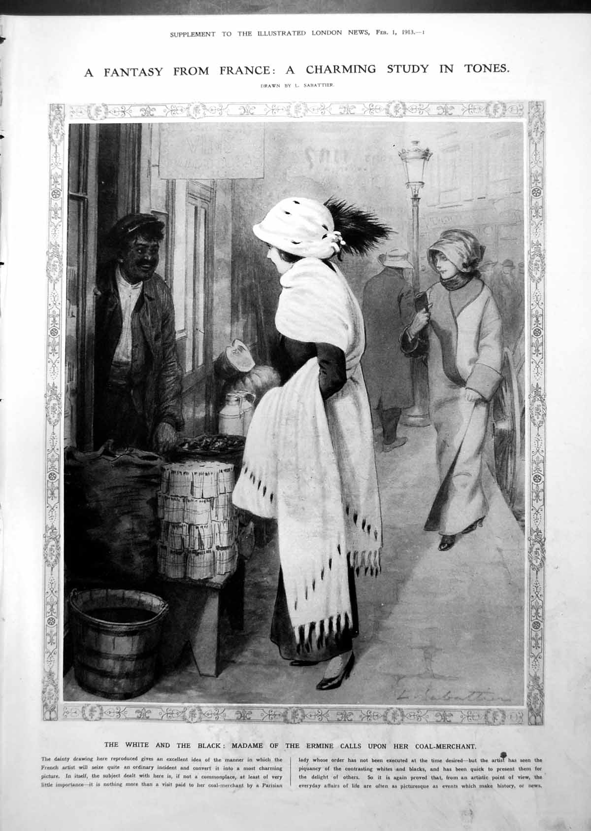 Old Print Paris Scene Madame Ermines Coal Merchant Kiamil Cabinet 1913 10 20th