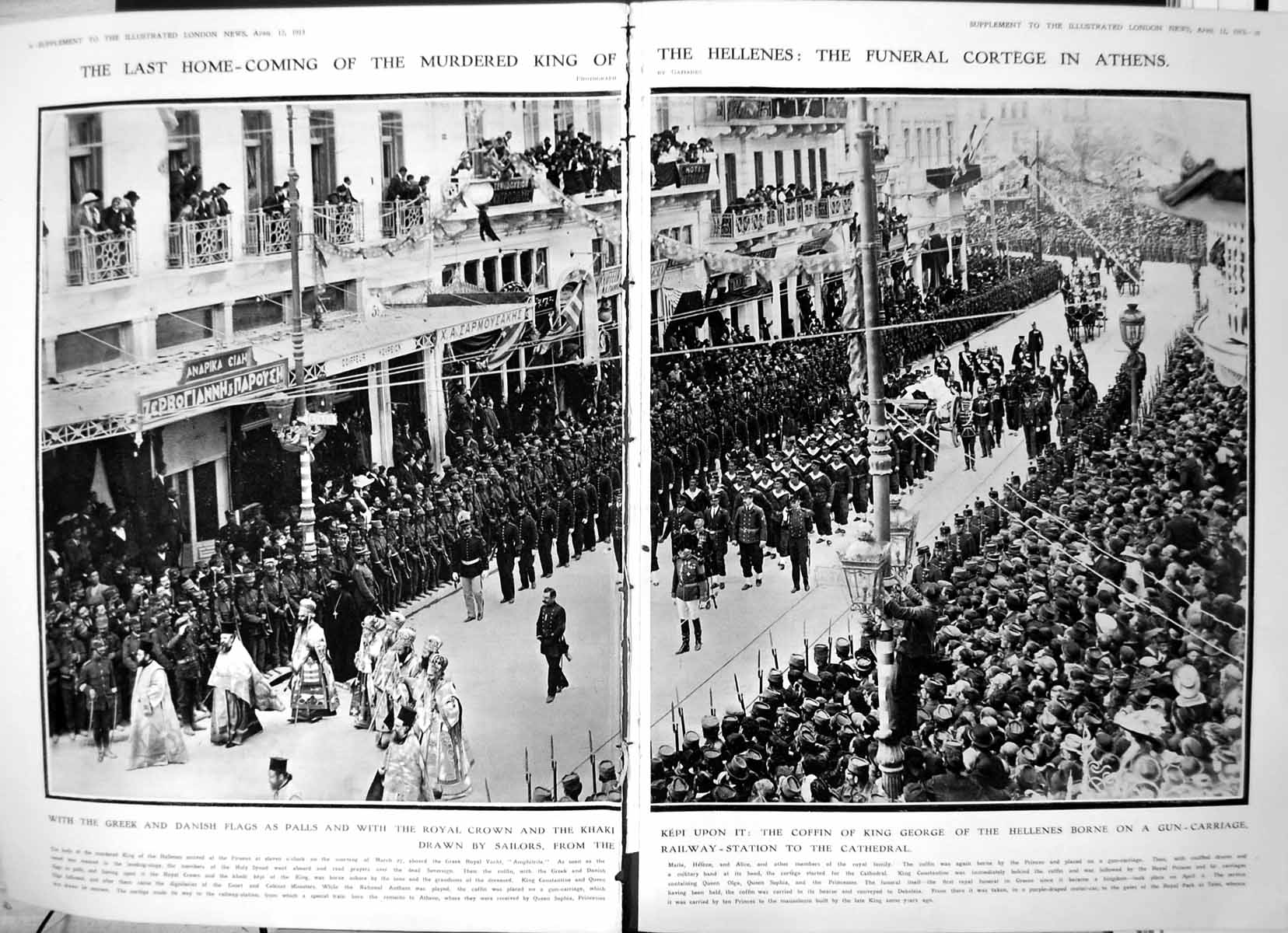 Antique Old Print Damaged King'S Funeral Cortege Athens German Airship 1913 10