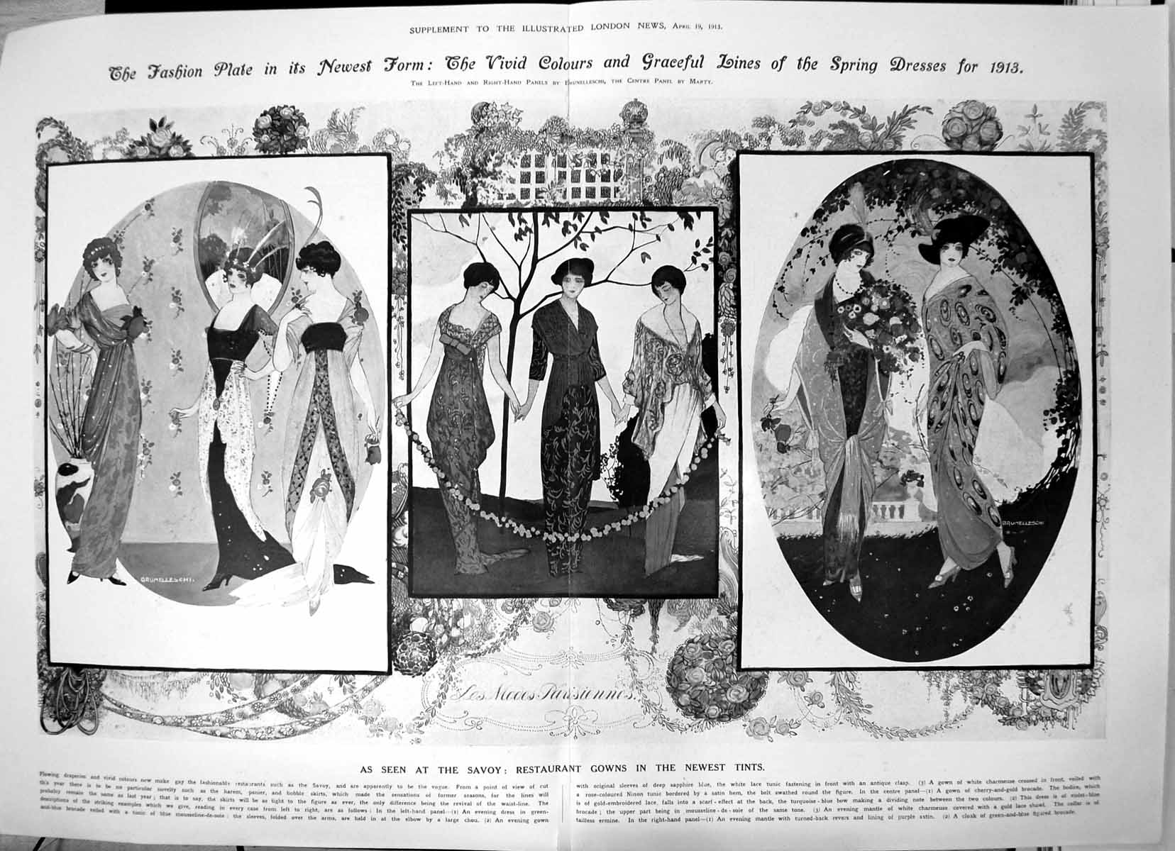 Old Print Vivid Colours Graceful Lines Spring Fashions For Ladies 1913 10 20th