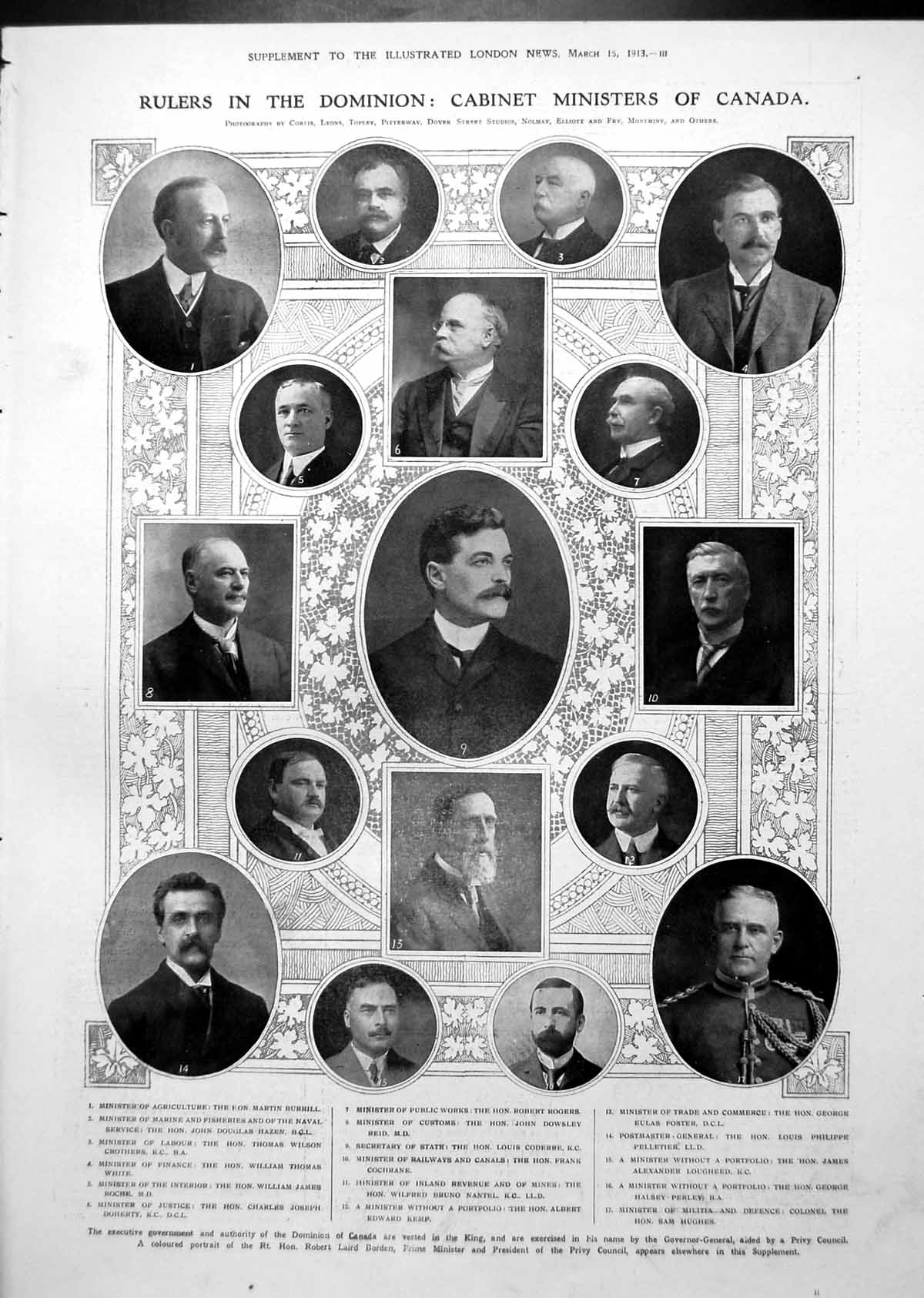 Old Print Cabinet Ministers Canada Portraits Wheatlands Moose Jaw 1913 10 20th