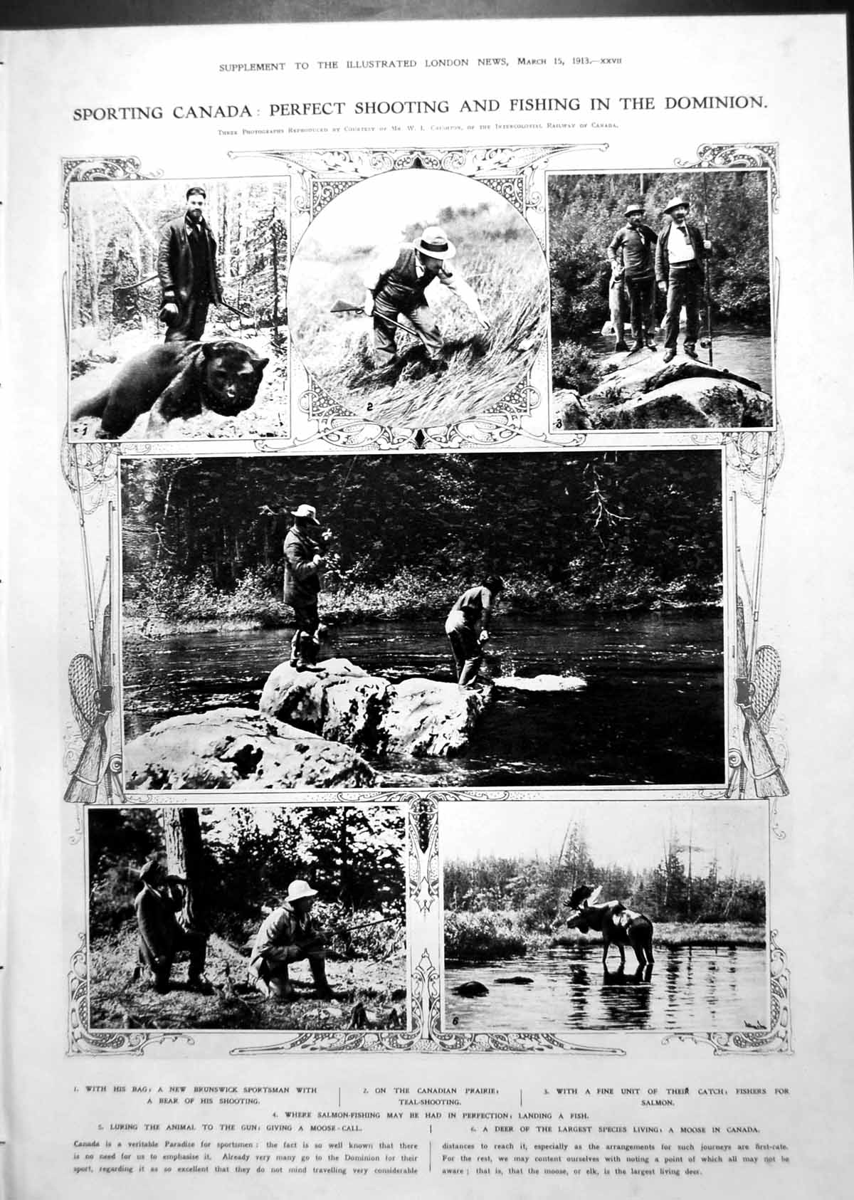 Old Print Sporting Canada Perfect Shooting Fishing Bear Teal Salmon 1913 20th