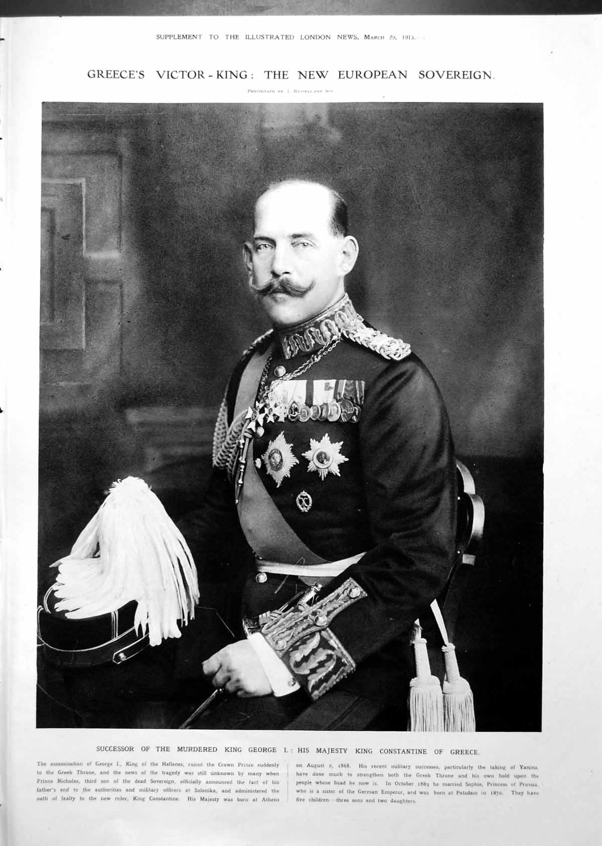 Old King Constantine Greece Portrait Queen Sophie Olga Family 1913 10 20th