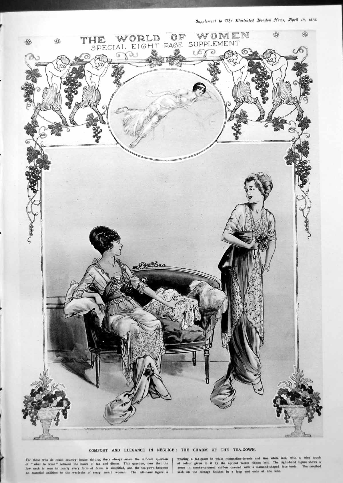 Old Print Charm Tea-Gown Women Eminent Literature Politics Science 1913 10 20th