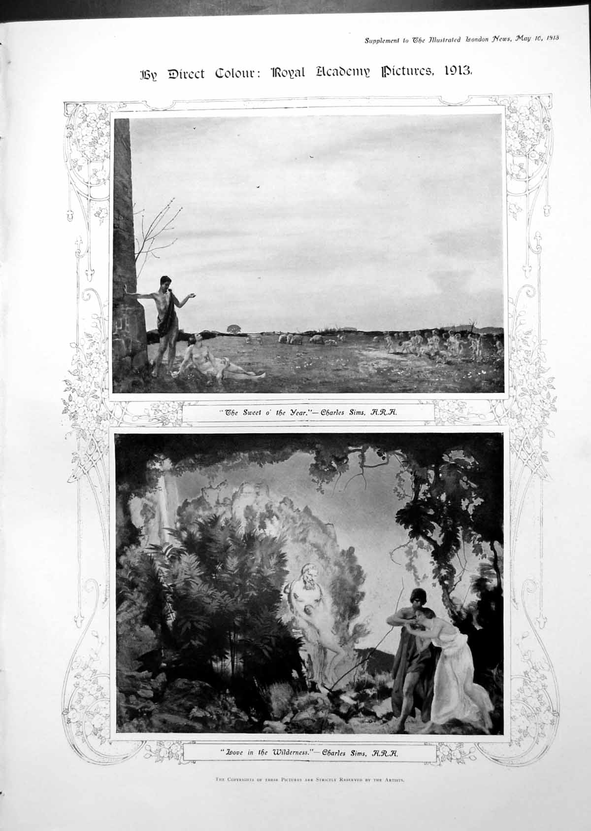 Antique Old Print Colour Sweet Year Love Wilderness Eden Garden Canal 1913 11