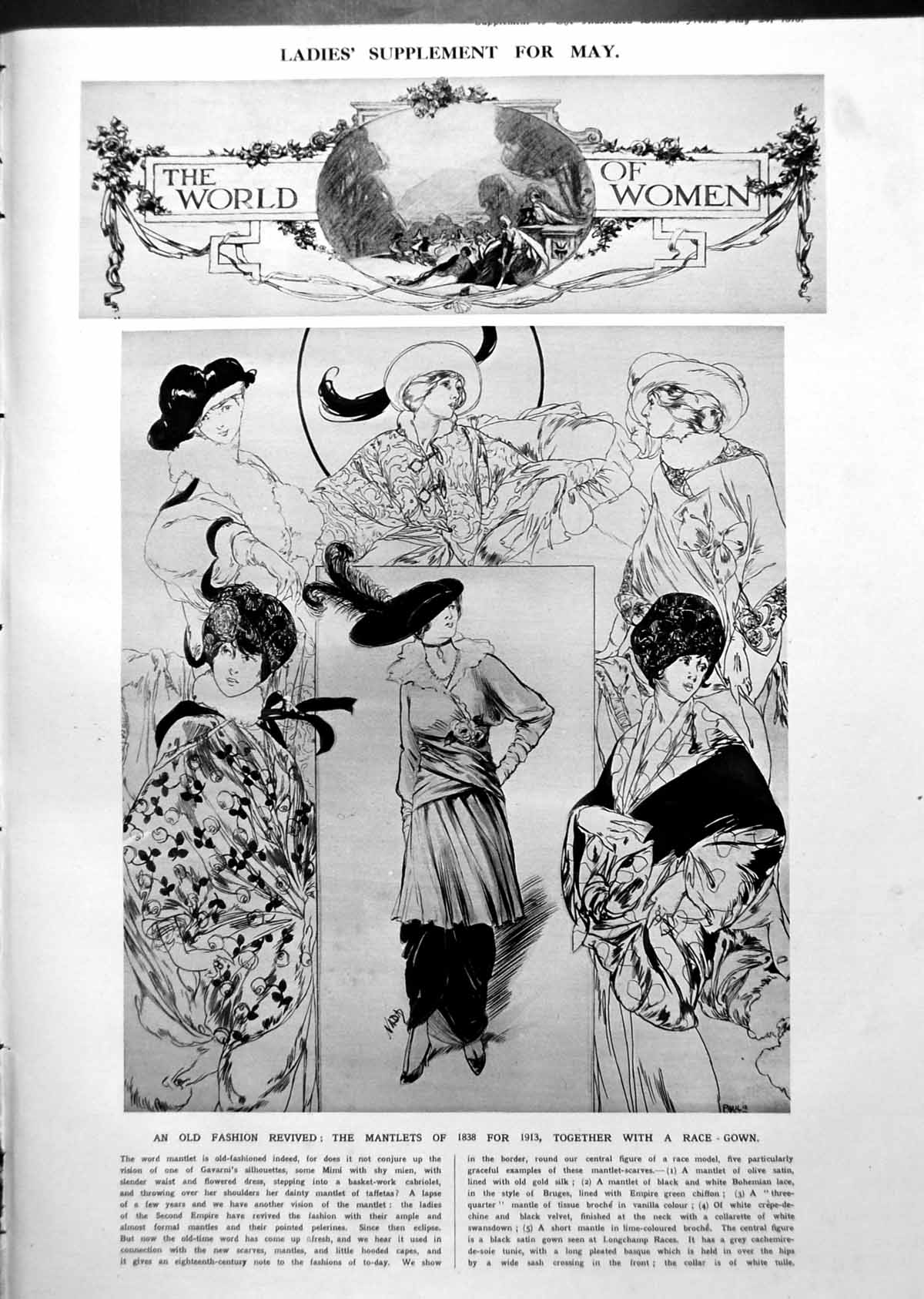 Antique Old Print Mantlets Revived Race-Gown Cw Earle Surrey Garden 1913 11 20th