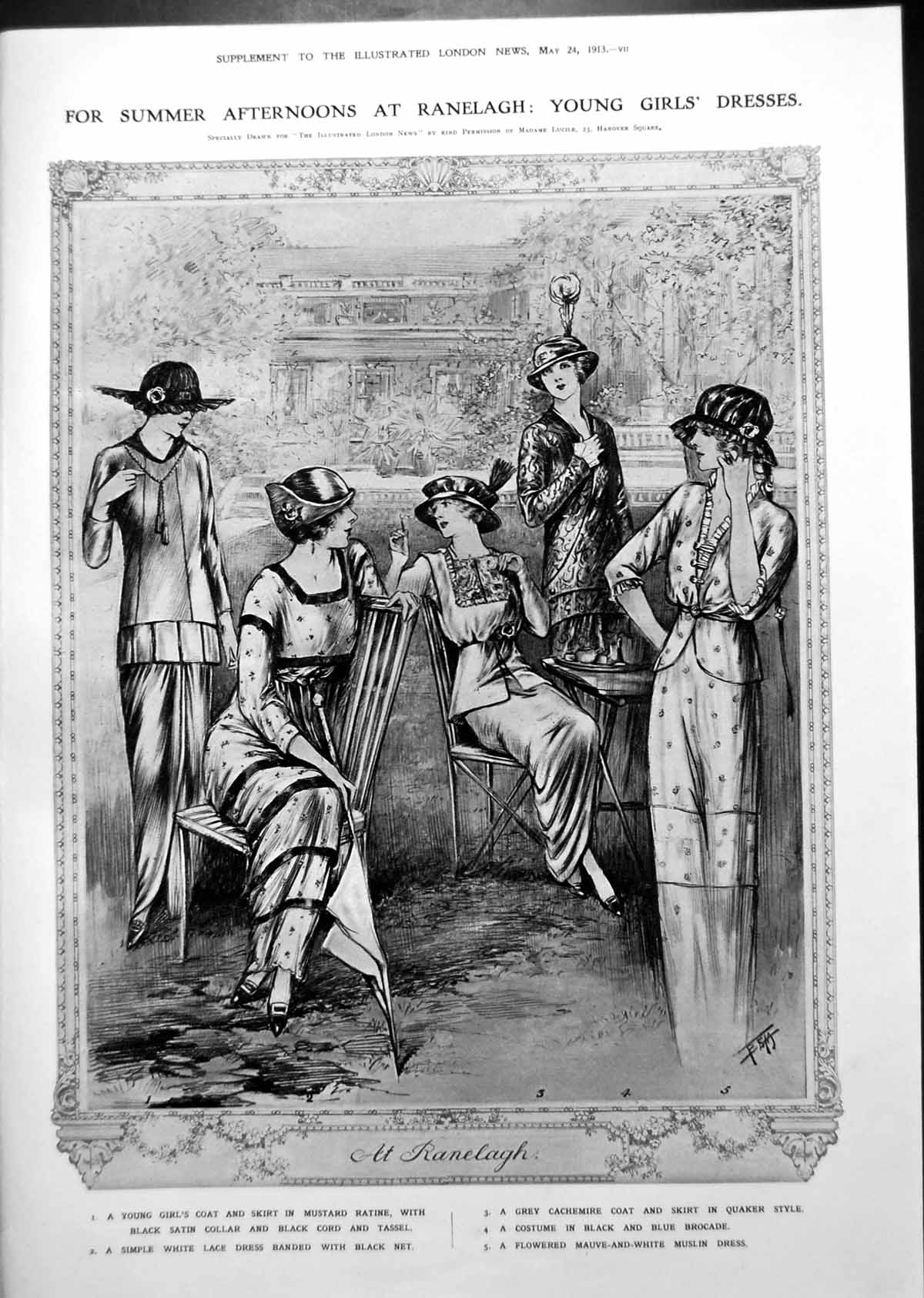 Antique Print Young Girls Dreses Ranelagh Pomeranian Dogs Champions 1913 11 20th