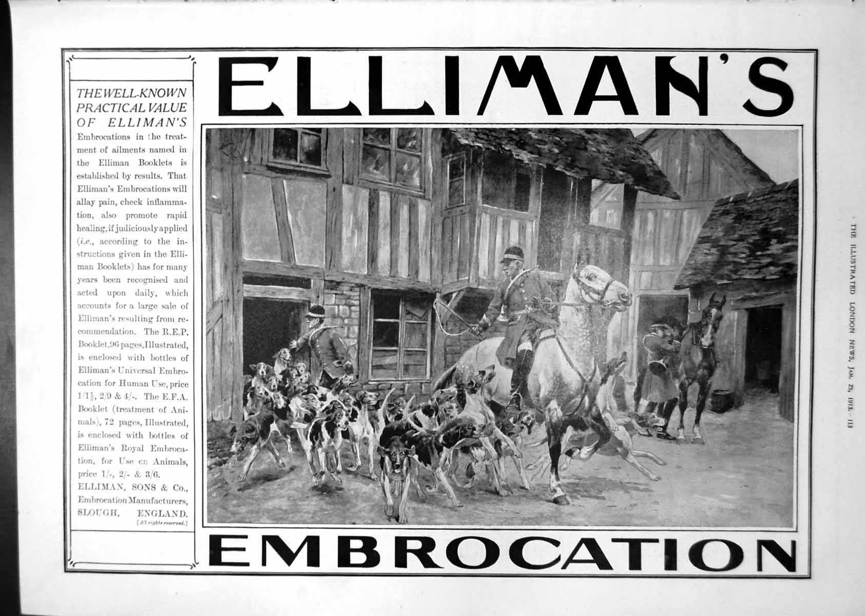 Antique Old Print Elliman'S Embrocation Advert Jervis Bay Port Canberra 1913