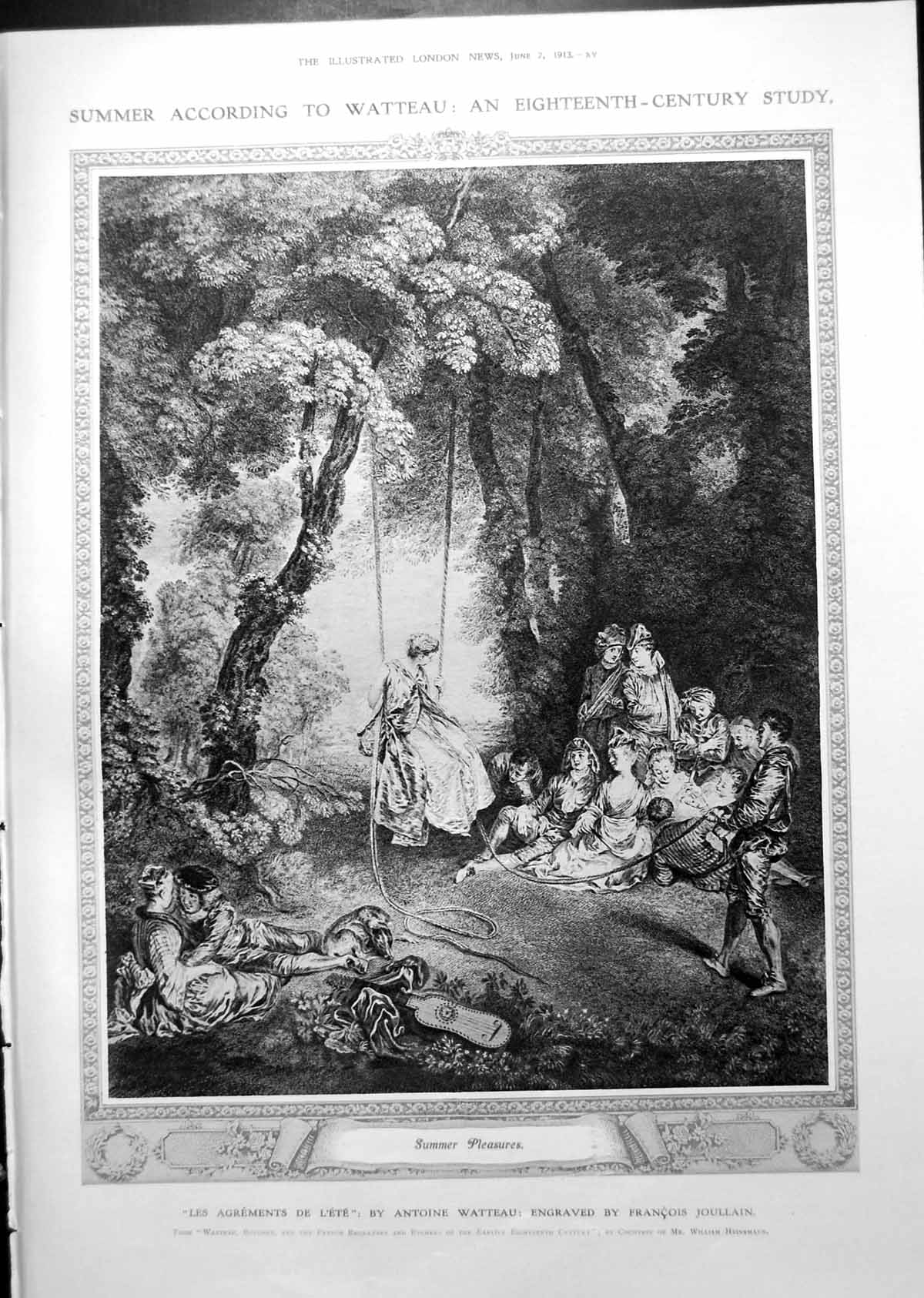 Antique Print Summer Pleasures Lady Swing Woodland Le Livre De Paix 1913 11 20th