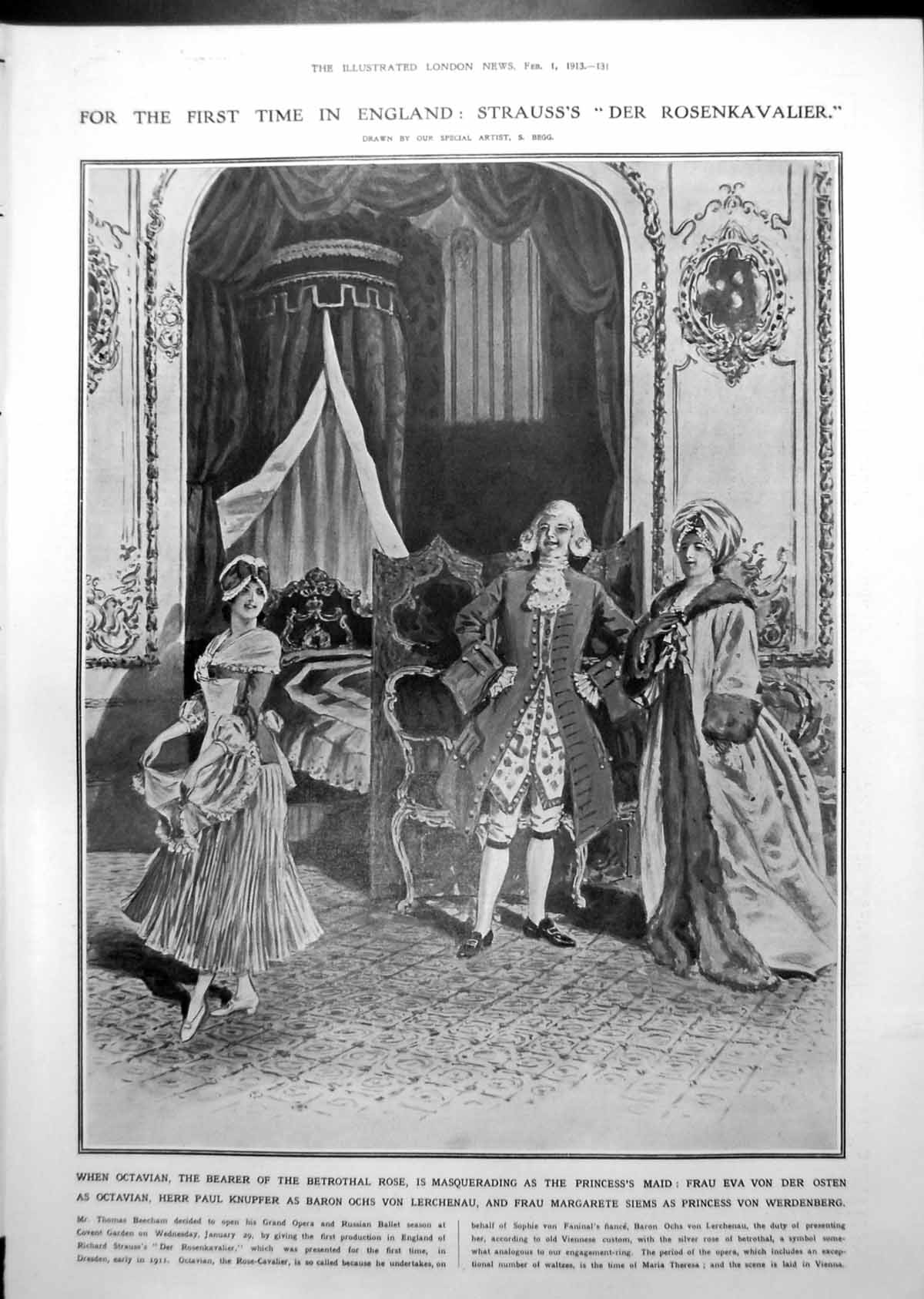 Antique Old Print Strauss'S Der Rosenkavalier Corot'S Orpheus Eurydice 1913