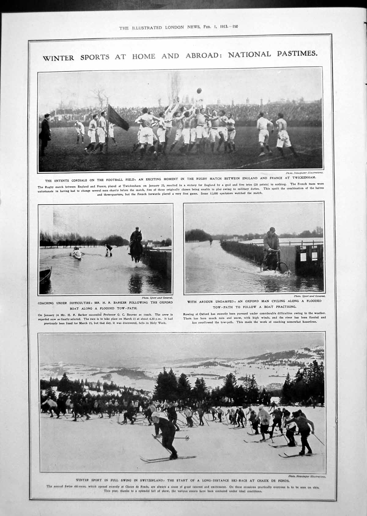 Old Coaching Oxford Winter Tow Path Flooded Ski Race Switzerland 1913 20th