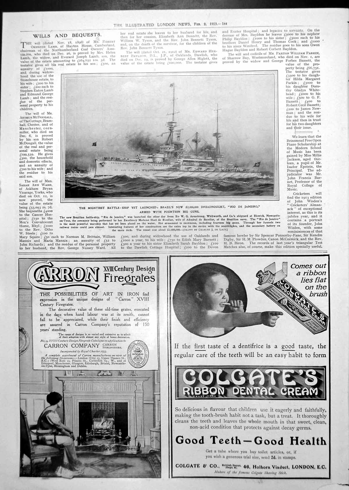 Old Brazil'S Dreadnought Rio De Janiero Elliman'S Embrocation Ad 1913 20th