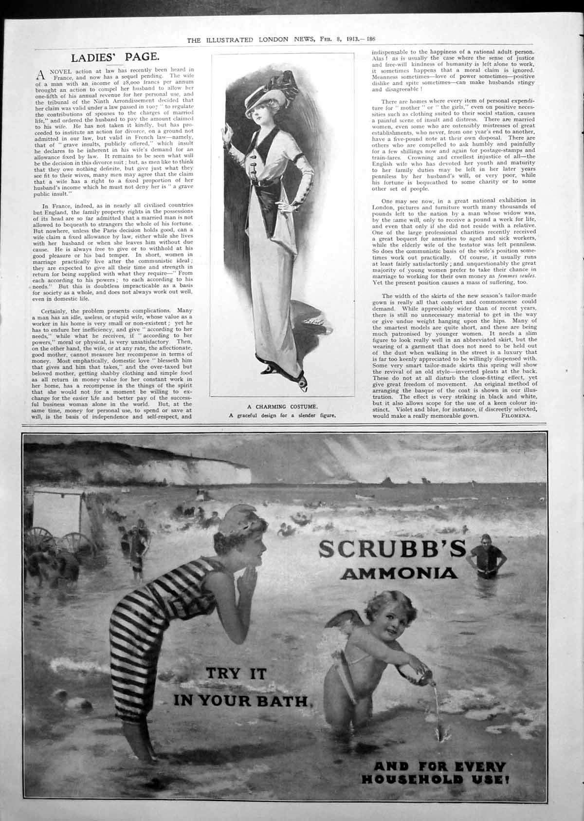 Old Costume Slender Figure Scrubb'S Ammonia Ad Wolfe'S Schnapps 1913 20th