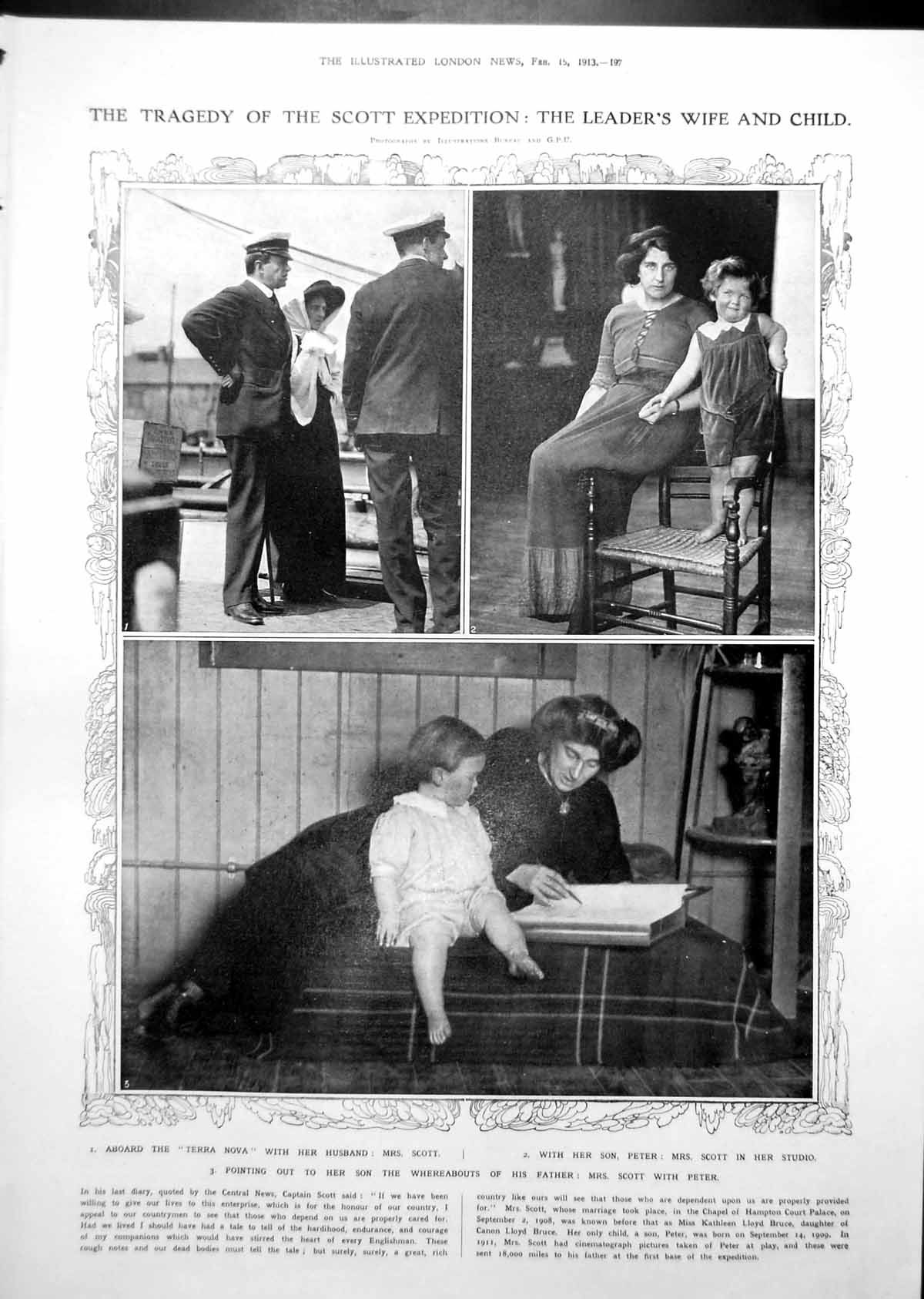 Antique Old Print Captain Mrs Scott Child Aboard Terra Nova Edgar Evans 1913