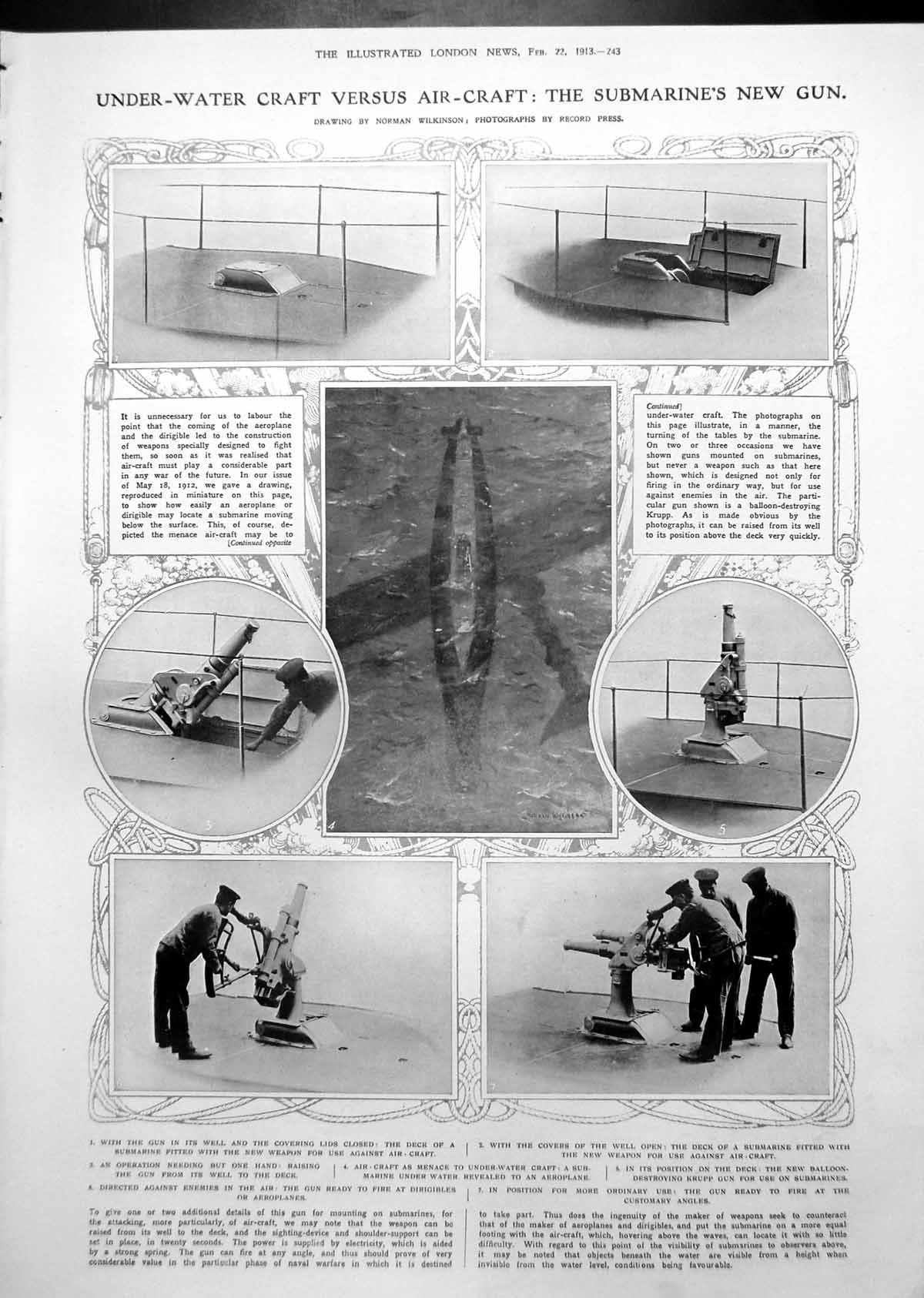 Antique Old Print Under-Water Craft V Aircraft Monaco Early C 18th Caves 1913