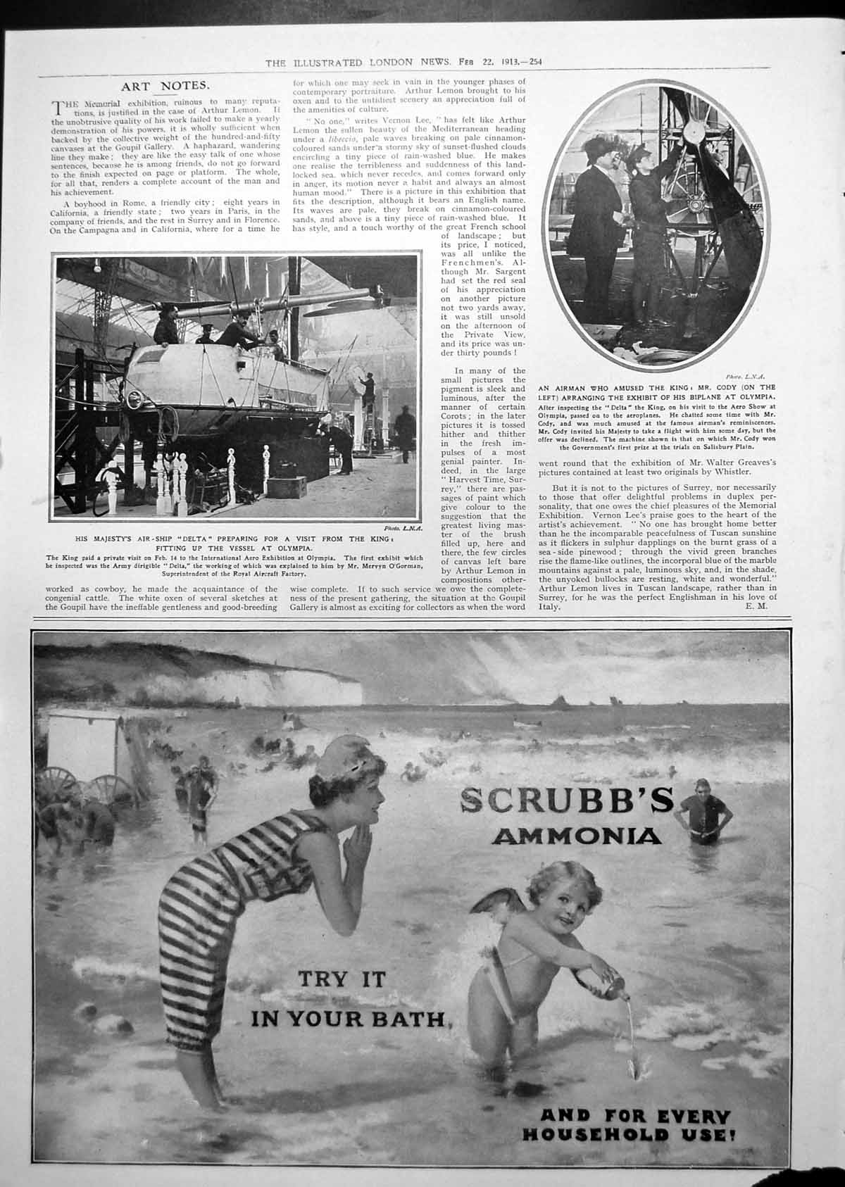 Old Airship Delta Being Fitted Out Biplane Pianola Piano Advert 1913 20th