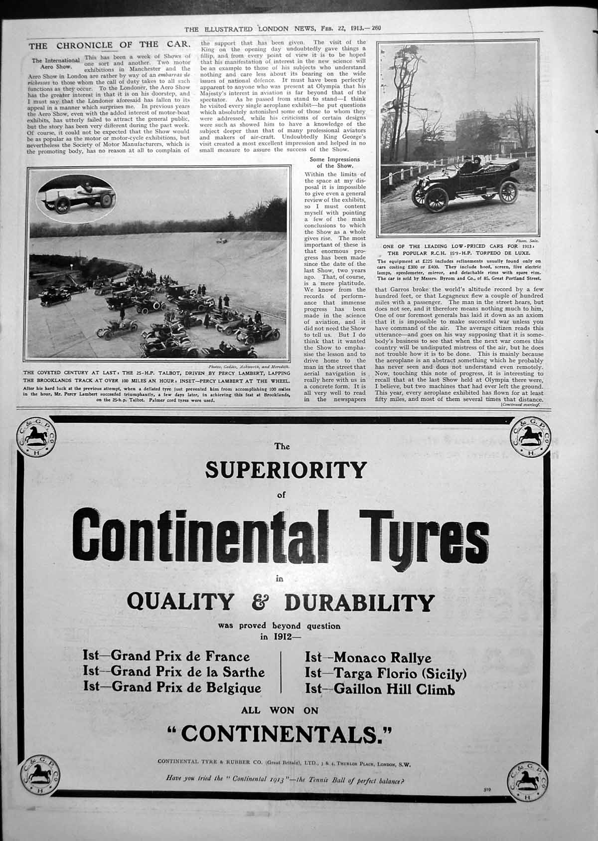 Old Print 25Hp Lambert Beats 100Mph Adverts Tyres Benger'S Garters 1913