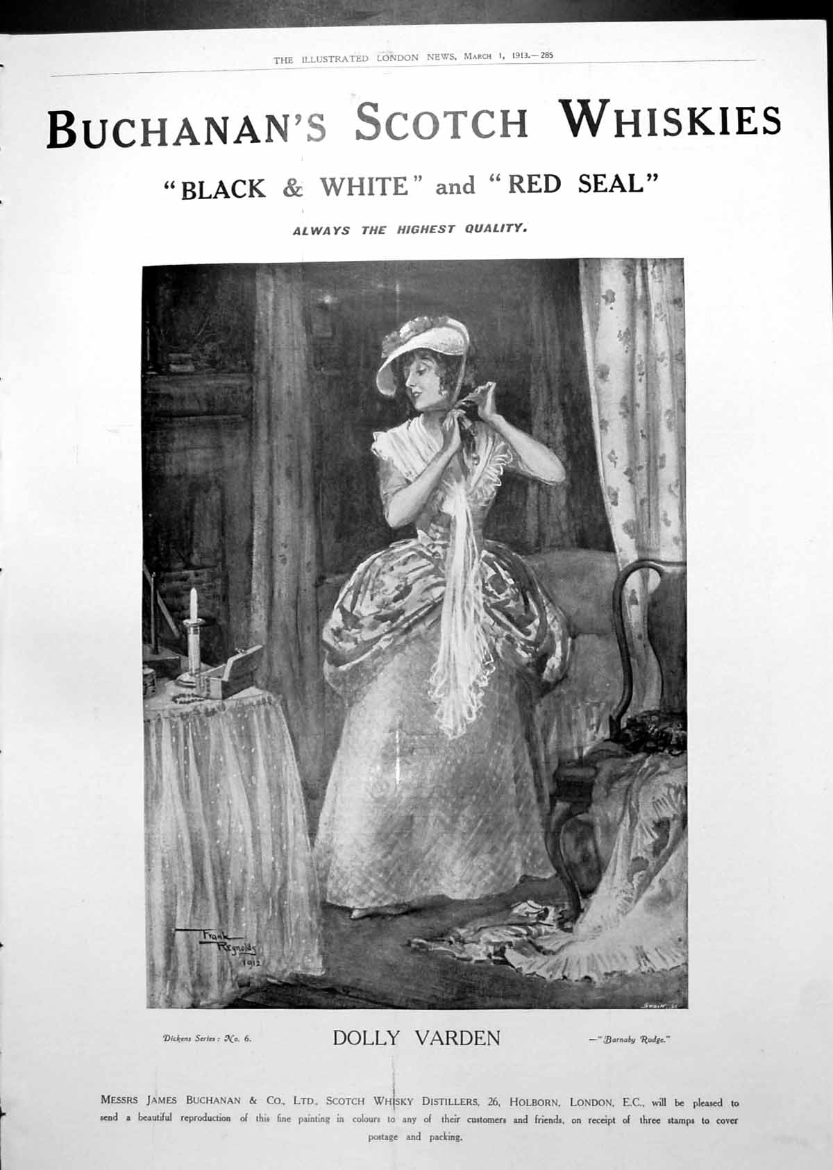 Old Print Buchanan'S Scotch Ad Dolly Varden Sufraggette Kew Damage 1913 20th