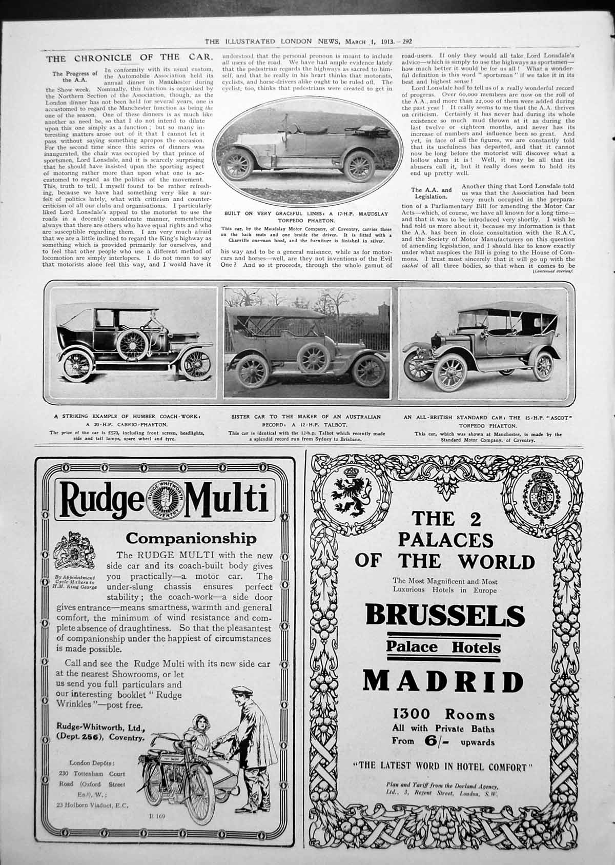 Old Antique Print Cars Maudslay Torpedo Preston Adverts Lotus Shoes 1913 20th