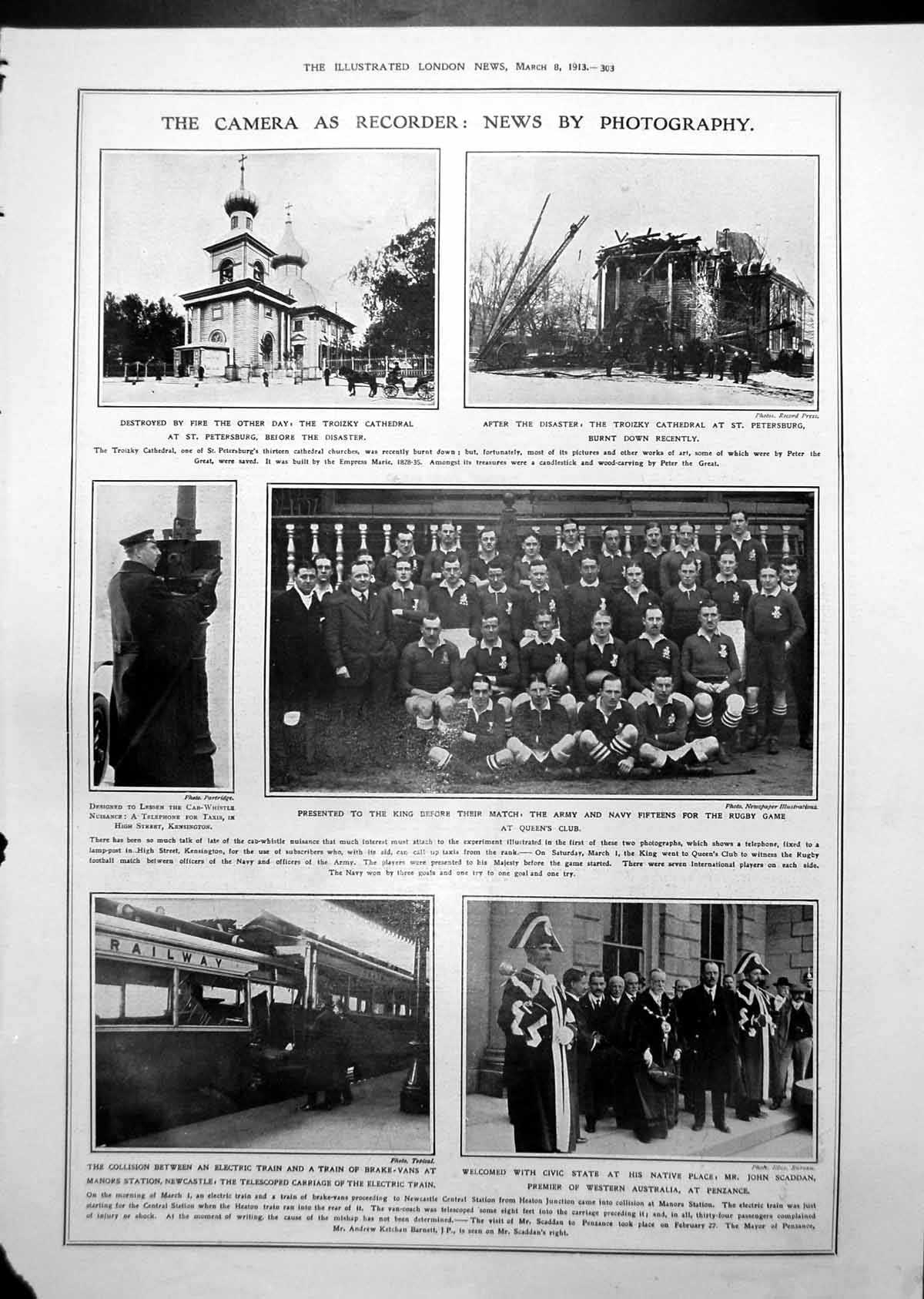 Old Print Troizky Cathedral Burnt Down Portraits Dr George Sigerson 1913 20th