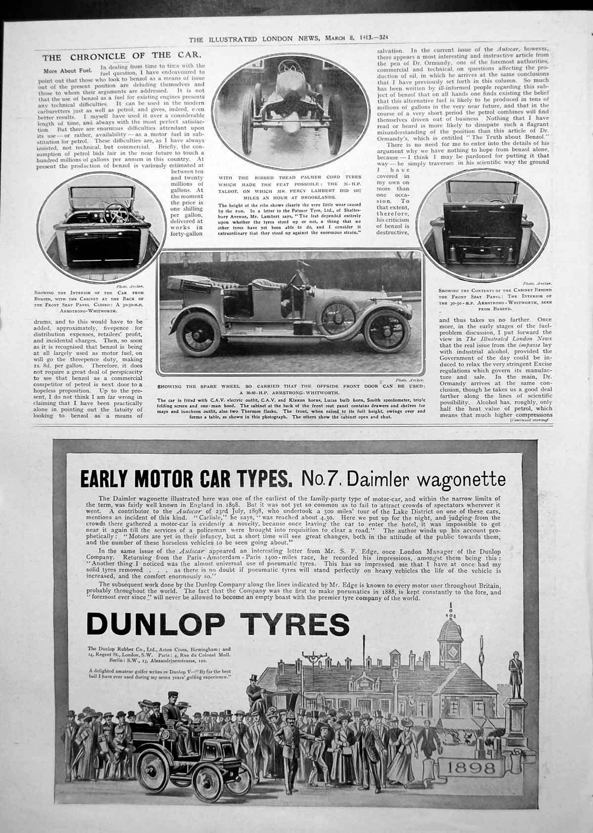 Old Print Ribbed Tyres On Car Beat 100Mph Record Ads Cherry Blossom 1913