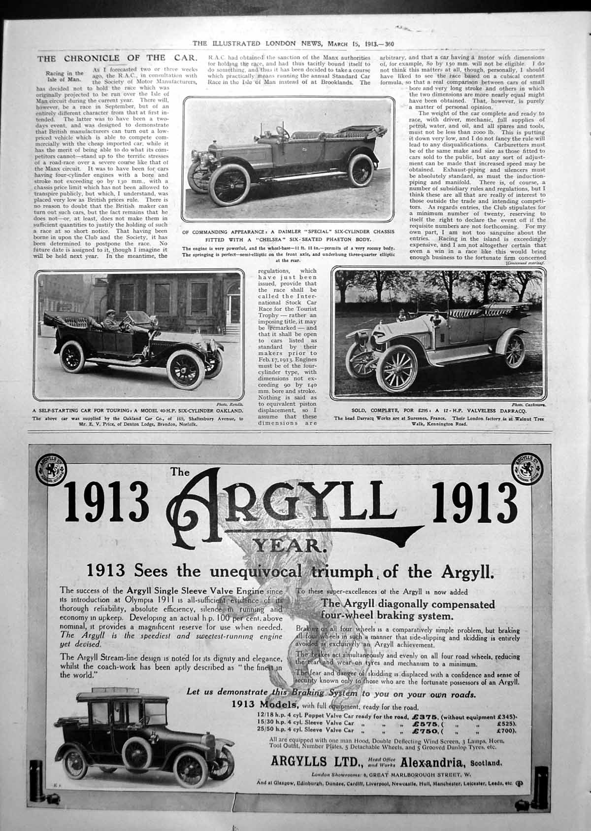 Antique Old Print Daimler Car Oakland Darracq Pears Complexions Advert 1913