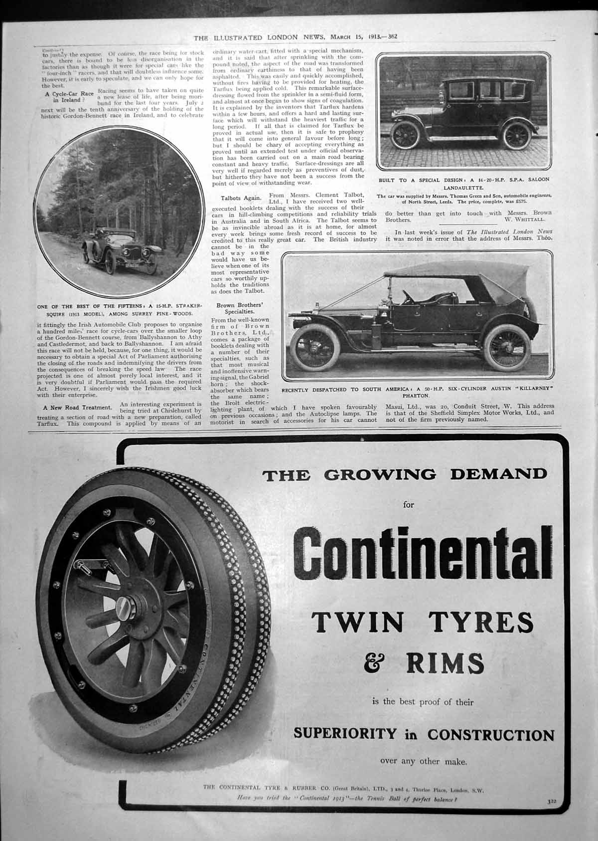 Old Print Straker-Squire Car Austin Killarney Phaeton Rudge Advert 1913 20th
