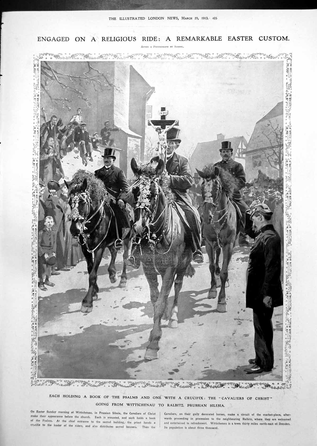Old Print Cavaliers Christ Ride Easter Prussian Silesia Squid Scars 1913 20th
