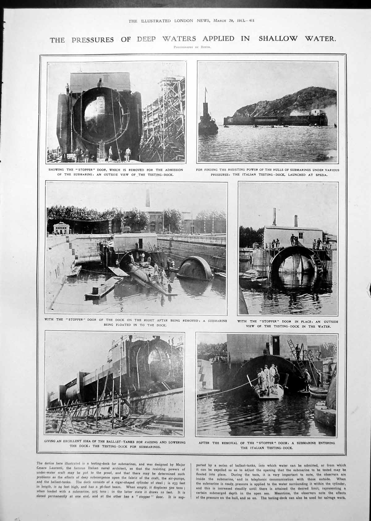 Antique Old Print Submarine Water Pressure Testing Dock George Wyndham 1913