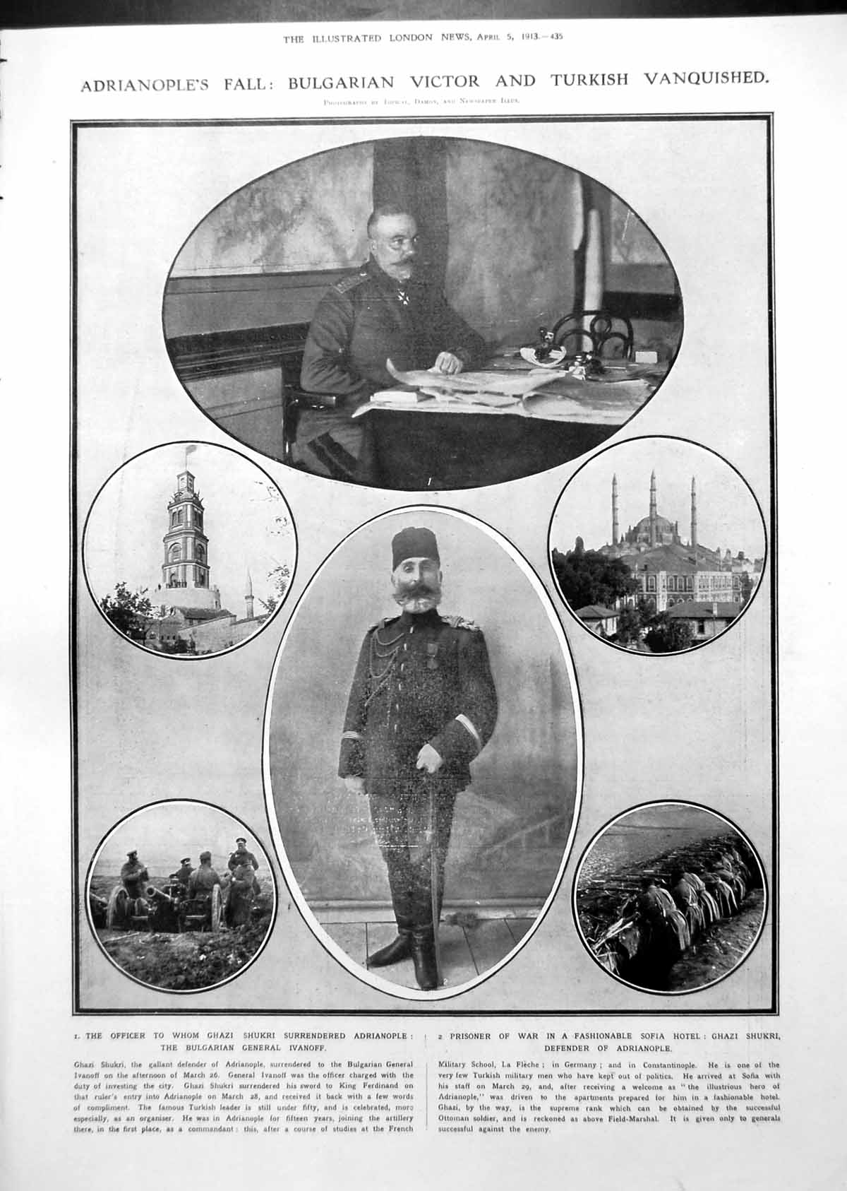 Antique Print Adrianople'S Fall Bulgarian General Turkish Zeppelin Z4 1913