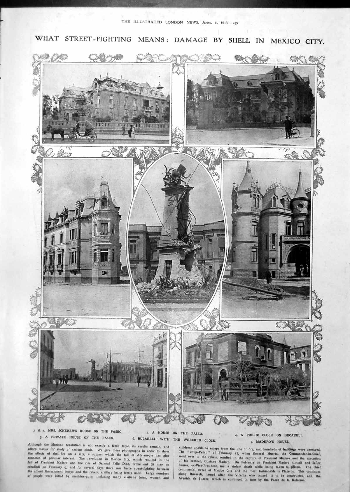 Antique Old Print Damaged Shell Damage Mexico City Fire Grate St. Agnes 1913