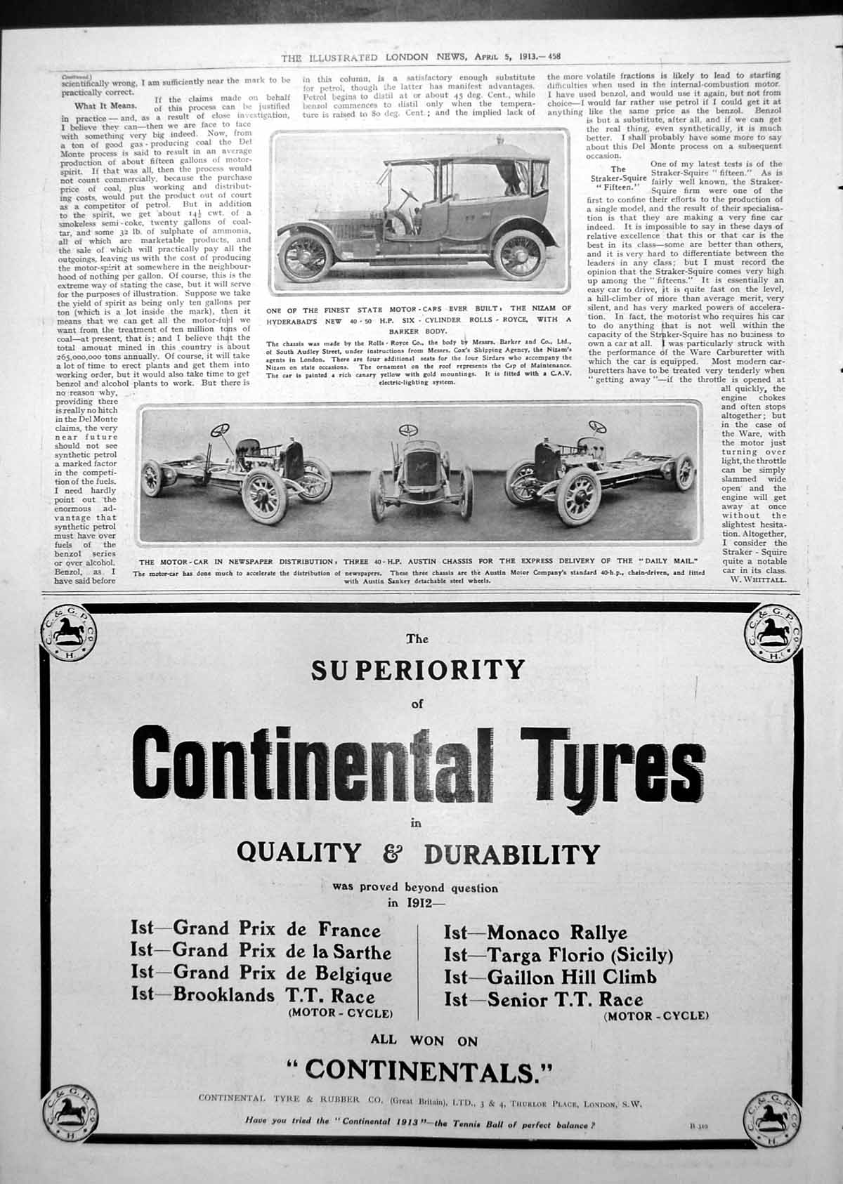 Antique Print Rolls-Royce Newspaper Delivery Cars Austin Tyre Adverts 1913
